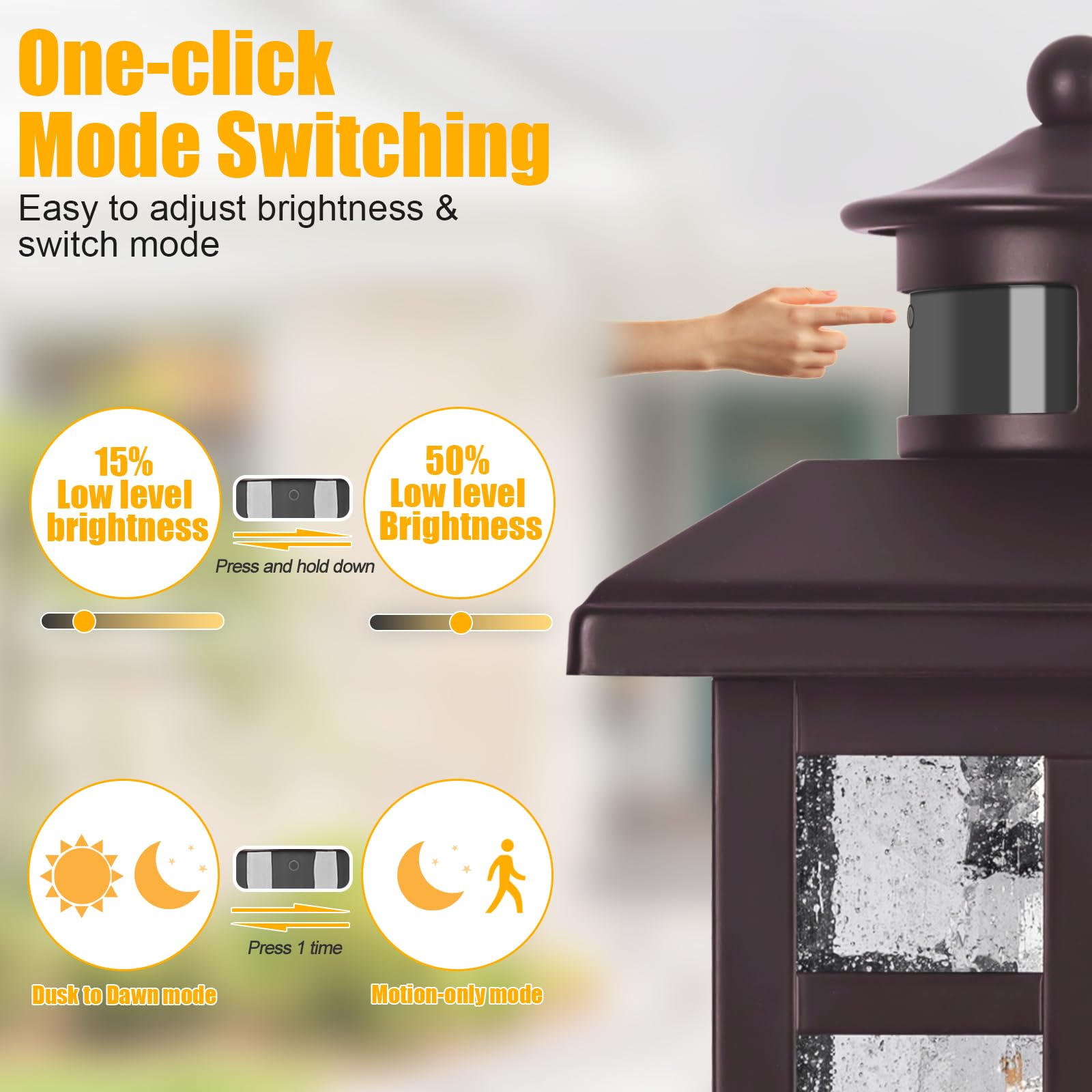 Motion Sensor Outdoor Wall Lights 2 Packs- Updated Dusk to Dawn Outdoor Lighting, Exterior Light Fixtures with E26 Sockets & Tempered Glass, Wall Mounted Black Waterproof Outdoor Lights for House