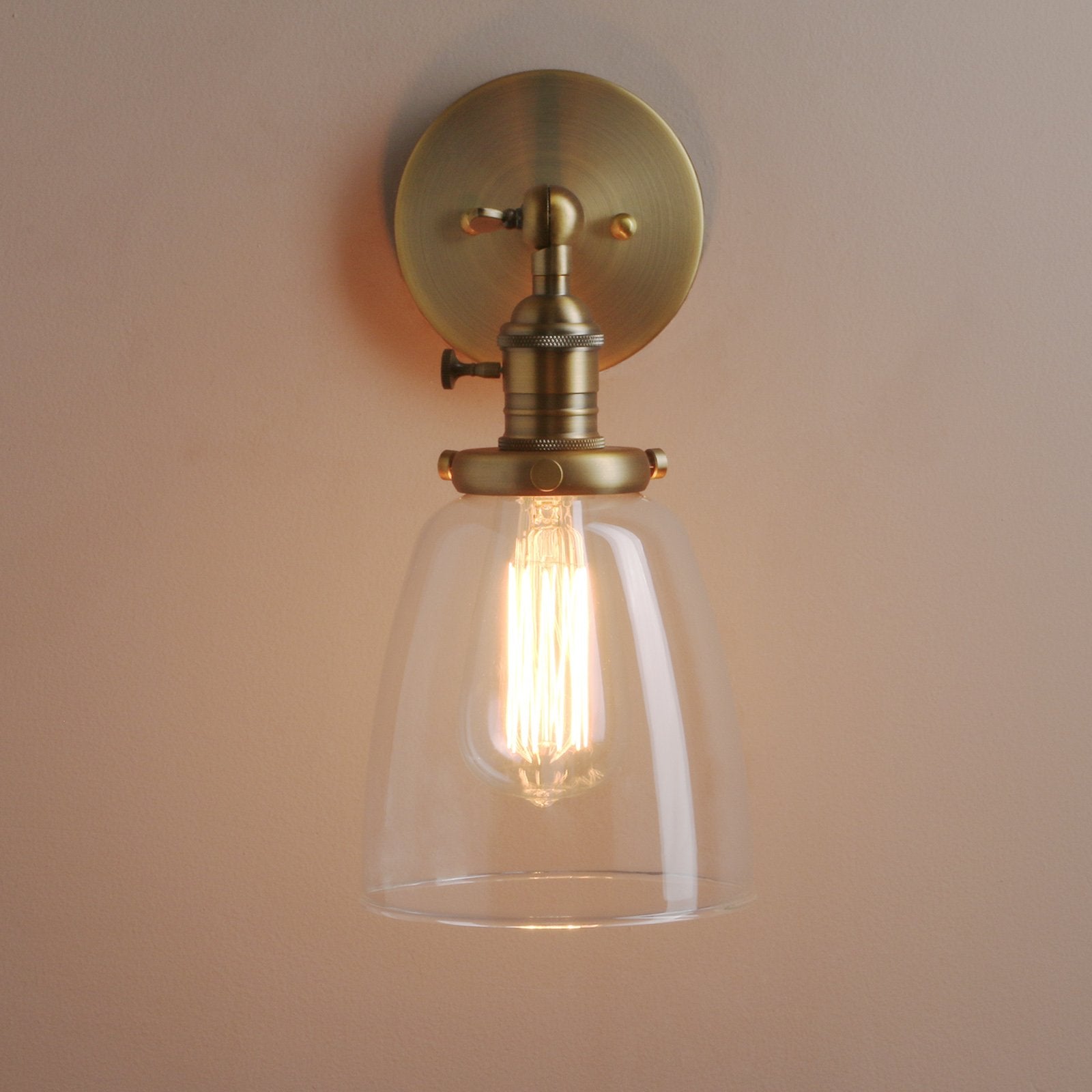 Vintage Wall Sconce Lighting with On Off Switch, Clear Glass Shade Brass Vanity Light, Industrial Wall Fixtures for Living Room Bathroom Bedroom Garage Porch