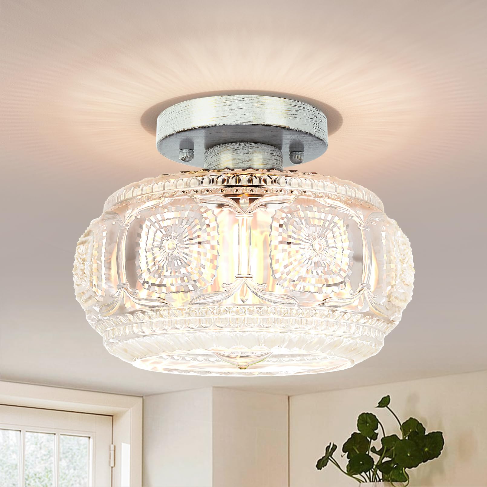 Semi Flush Mount Ceiling Light, Globe Glass Ceiling Light Fixture, Gold Modern Lighting for Hallway Porch Corridor Kitchen Bedroom, Bulb Not Included