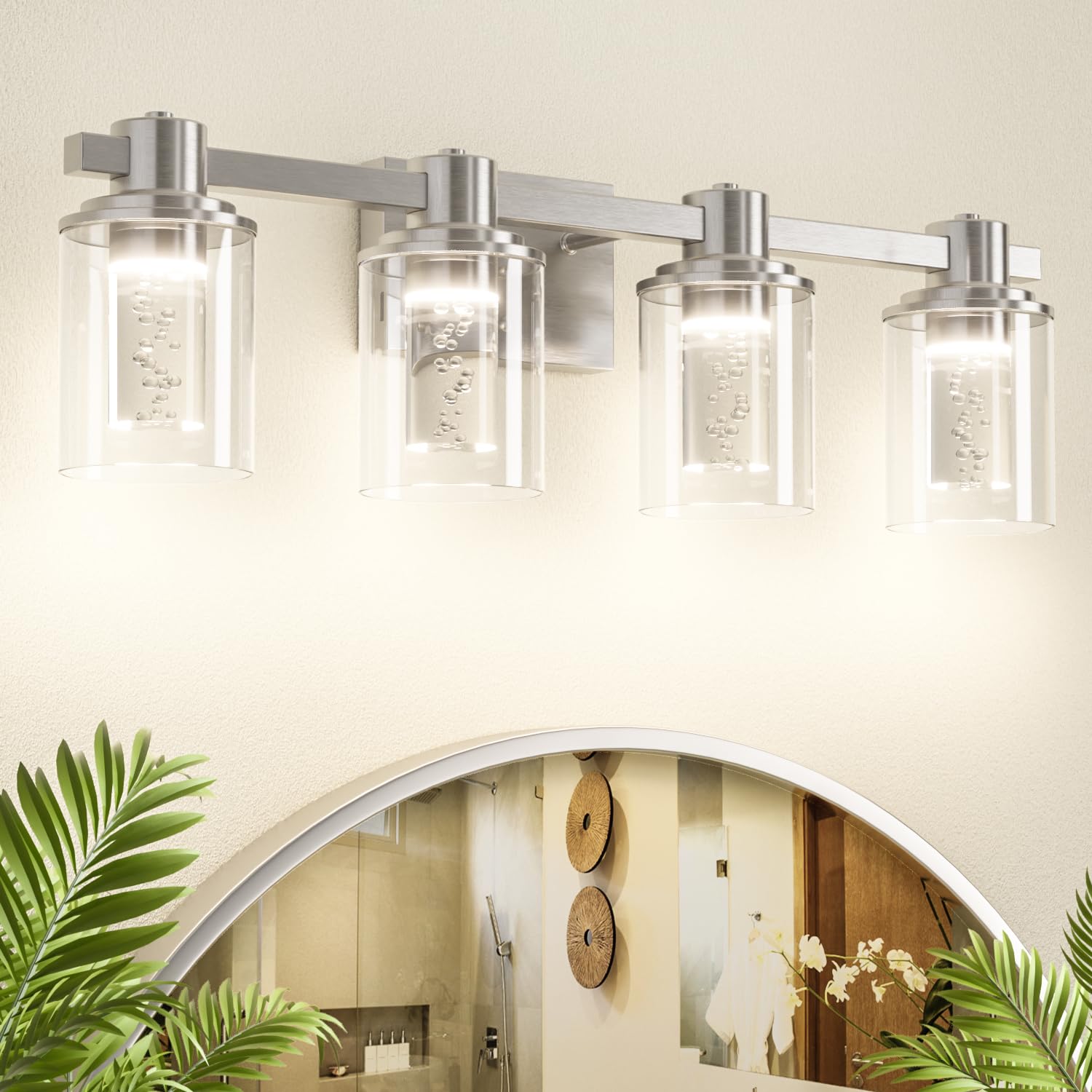 Bathroom Vanity Light Fixtures, 3-Light LED Lighting Fixtures Over Mirror, 5 CCT Modern Chrome Vanity Light for Bathroom with Crystal Bulb Clear Glass Shade Dimmable Bathroom Wall Lamp