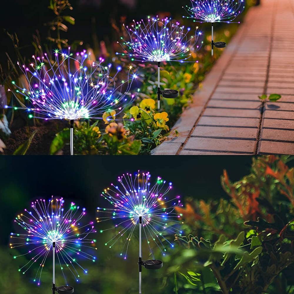 Upgrade Solar Garden Firework Lights Outdoor Decor Weatherproof 2 Pack with ROHS CE Certified,120 LED Solar Sparklers Fireworks SticksFairy Stake Lights,for Yard Pathway Flowerbed Decor (Colorful)