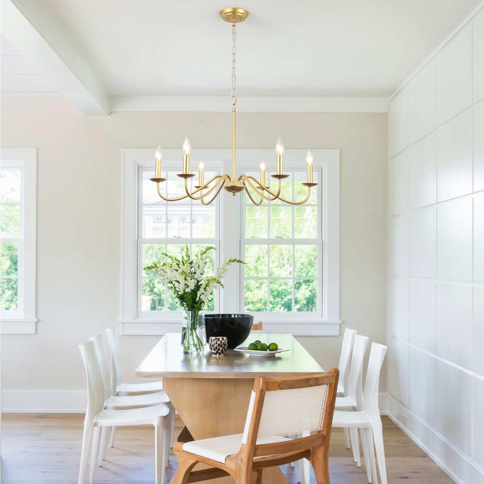 Farmhouse Chandelier for Dining Room 4 Light French County Chandelier White Wooden Rustic Pendant Light Fixtures for Hallway Foyer Living Room Entryway Kitchen Island Bedroom