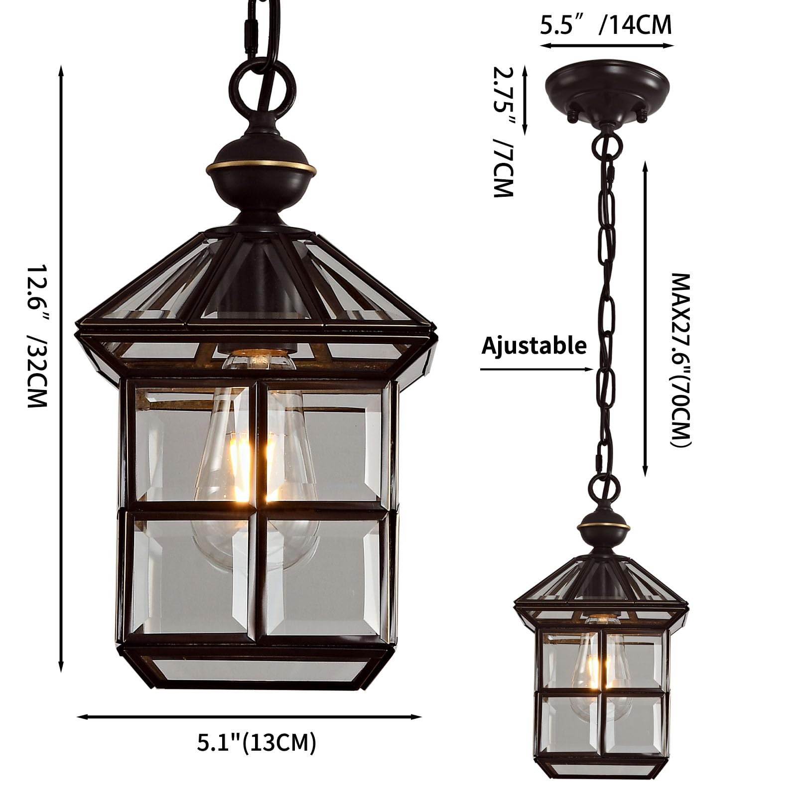 Mi Copper Brass Outdoor Pendant Light 12.6in Exterior Lantern Hanging Light Fixture Waterproof Anti-Rust Porch Light Outdoor Chandelier for Porch Kitchen Dining Room Entryway Patio