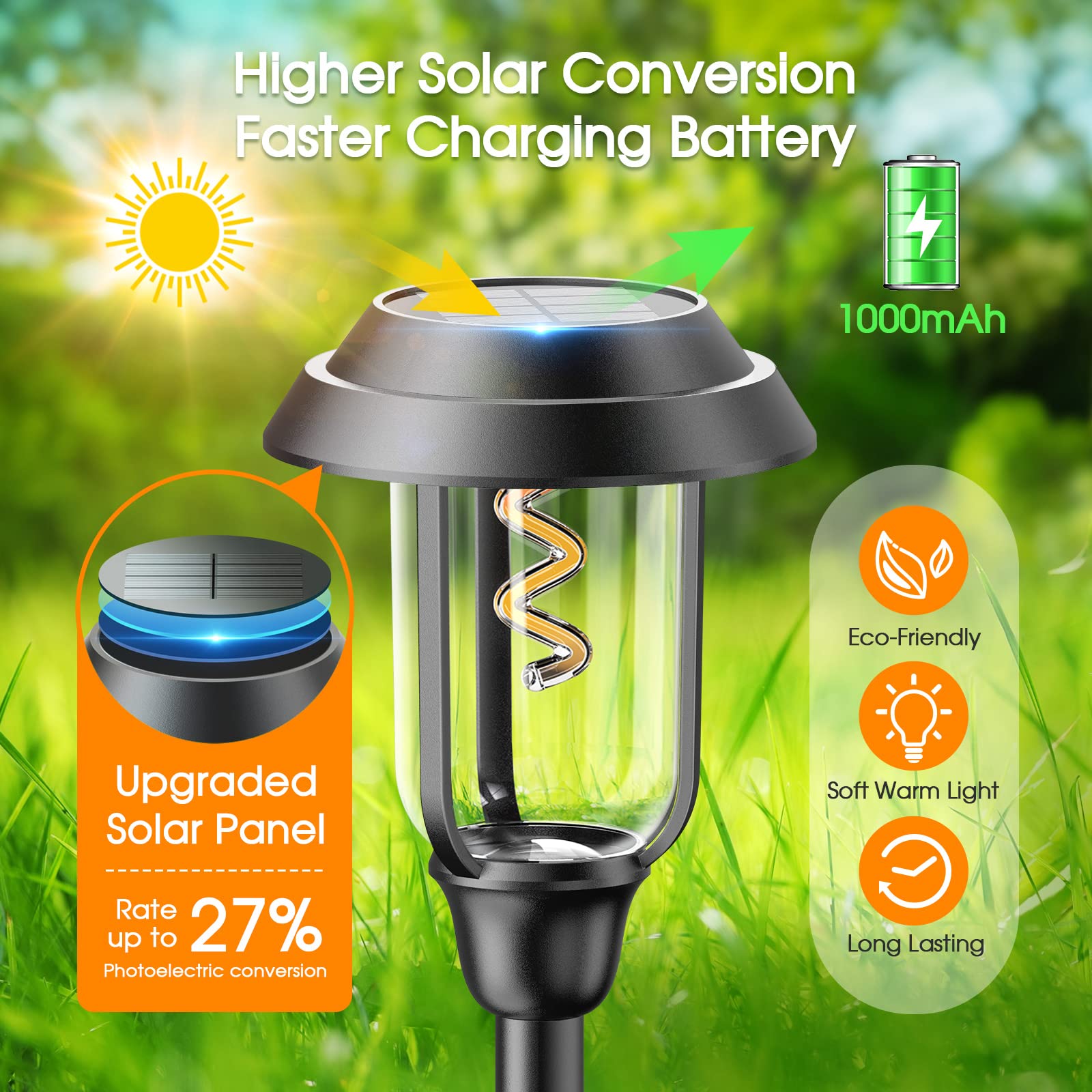 Solar Pathway Lights Outdoor, 8 Pack 2X Bigger Solar Lights Outdoor, Bright Long Lasting Solar Landscape Path Lights Waterproof Outdoor Solar Garden Lights for Yard Lawn Walkway Driveway