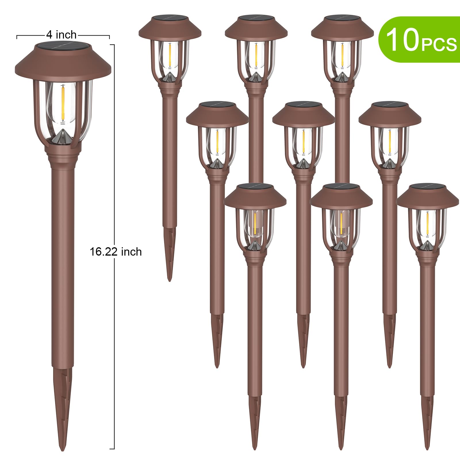 10 Pack Solar Lights Outdoor,Waterproof Solar Pathway Lights Outdoor Garden Lights Auto On/Off Landscape Lighting for Yard Pathway,Walkway,Path Black