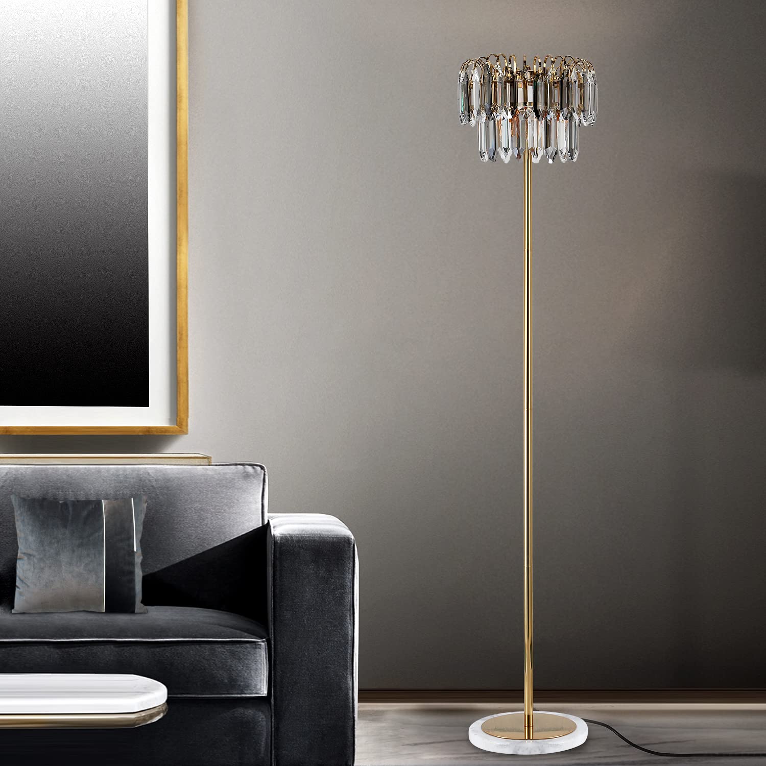 Crystal Floor Lamp, Elegant Standing Lamp, Modern K9 Crystal Floor Lamps with On/Off Foot Switch for Living Room, Bedroom, Dresser and Office