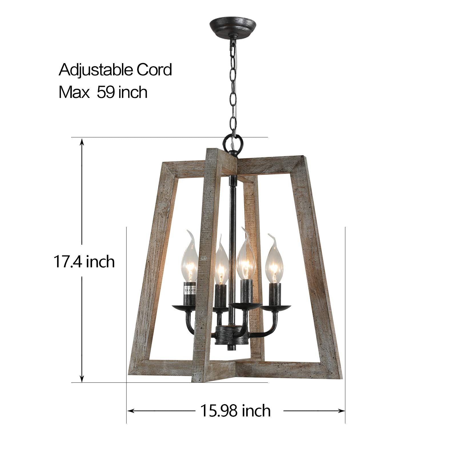 Farmhouse Chandelier,Wood Pendant Light,4-Light Wooden Ktchen Pendant Lighting Over Island,Foyer,Entryway,Hallway,Bedroom,Living Room,Kitchen