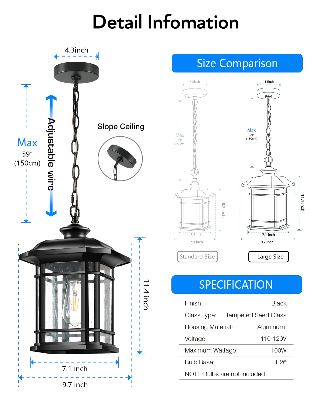 Outdoor Pendant Light, Brown Outdoor Chandelier Sconce, Oil Rubbed Bronze Porch Lights Outdoor Ceiling, Waterproof Hanging Outdoor Lights for House, Patio, Garden, Anti-Rust, 100% Aluminum