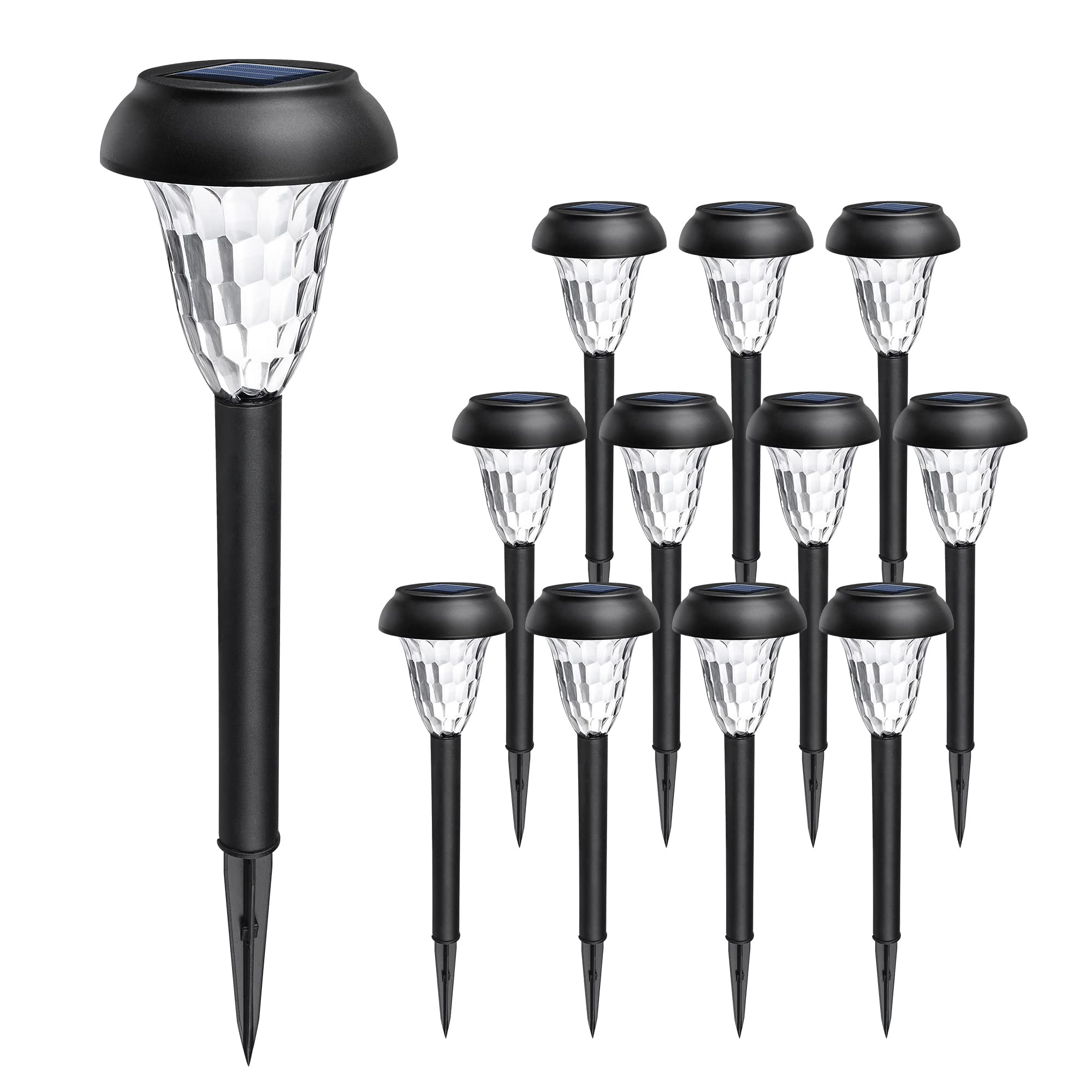 12 Pack Solar Lights Outdoor Waterproof, Cool White Pathway Lights Solar Powered, Landscape Lighting, Solar Grden Lights for Decor, Patio, Garden, Yard, Pathways, Walkways