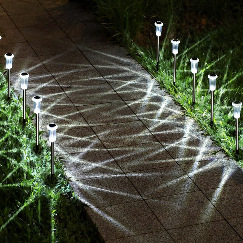 Solar Lights Outdoor 10 Pack Solar Pathway Lights Outdoor Waterproof Solar Garden Lights LED Stainless Steel Outdoor Solar Lights for Yard Path Walkway Driveway Garden Decor (Cold White)