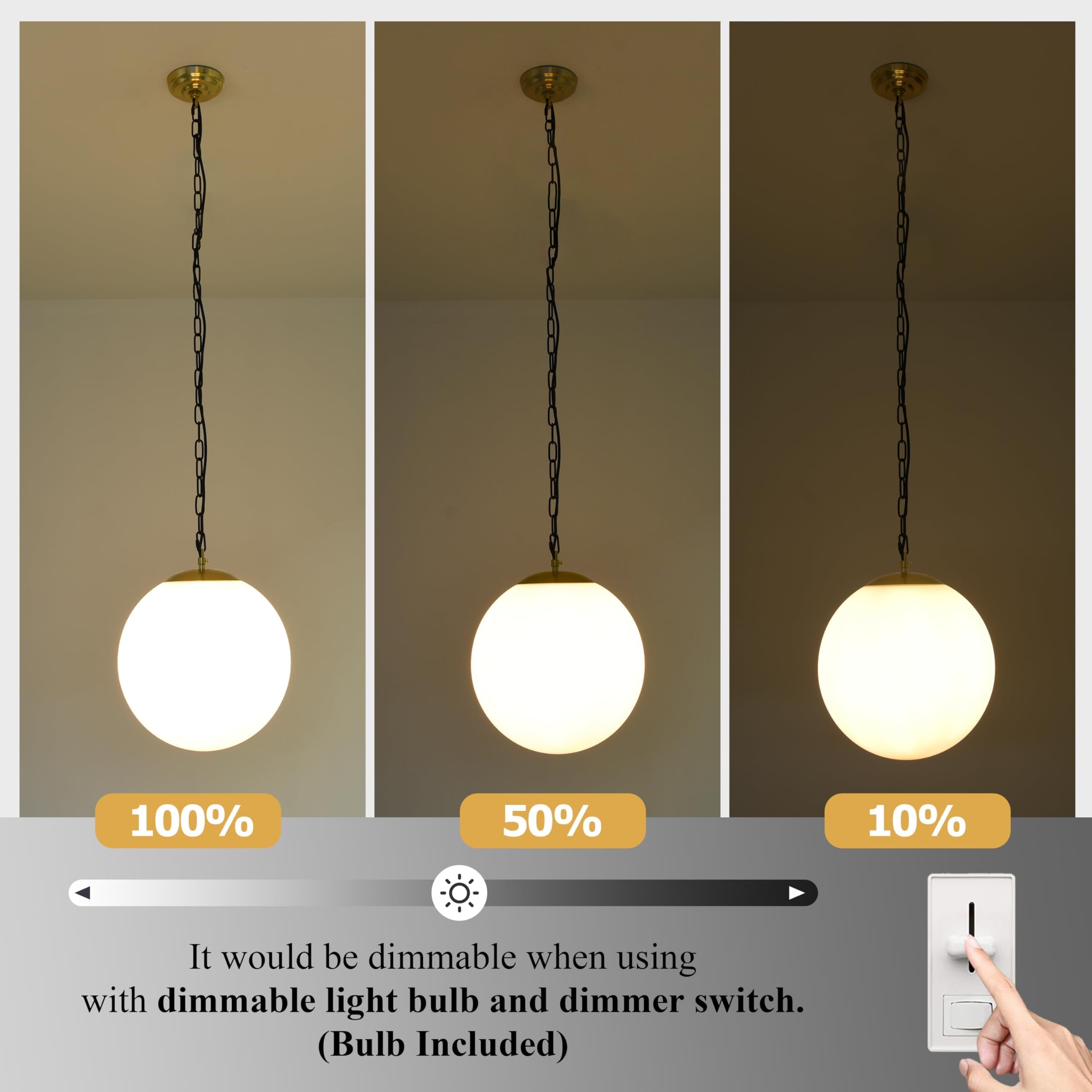 6-inch Mini Modern Globe Pendant Light Clear Glass with Brass Finish Contemporary Mid Century Adjustable Hanging Light Fixture for Living Room Bedroom Kitchen