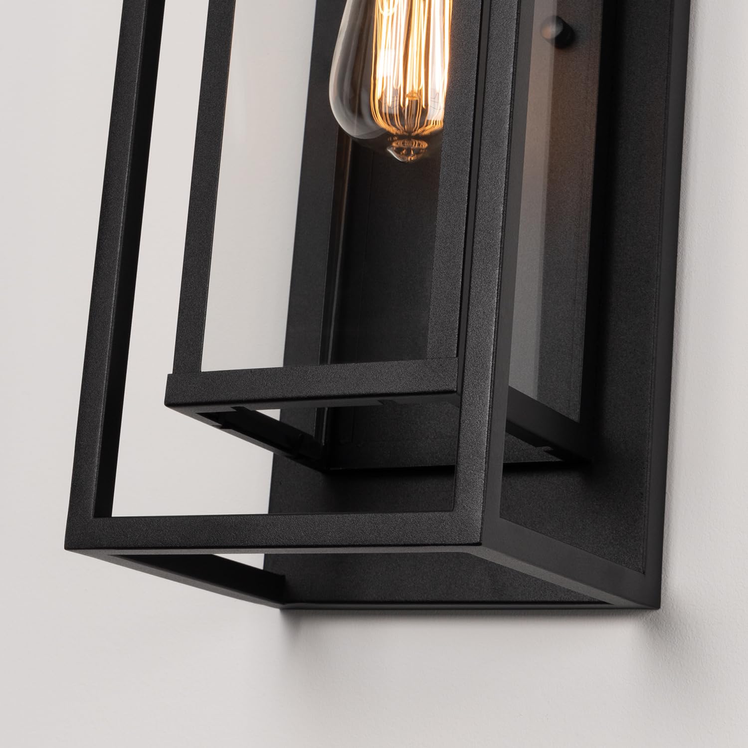 14" Classic Outdoor Wall Sconce 1 Light in Matte Black Rectangular Metal Frame and Clear Glass Shade Waterproof Porch Light Patio Light Pack of 2