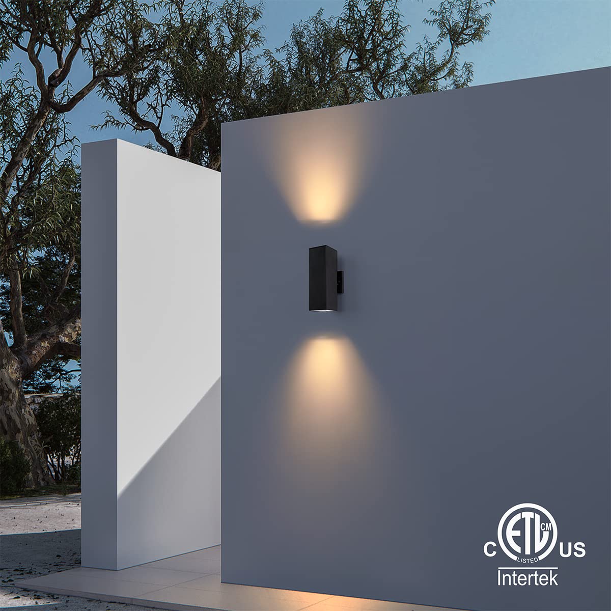 Modern Outdoor Porch Light Patio Light in 2 Lights with Aluminum Rectangular Tube and Tempered Glass Cover Waterproof Wall Sconce 2 Pack (Matte Black)