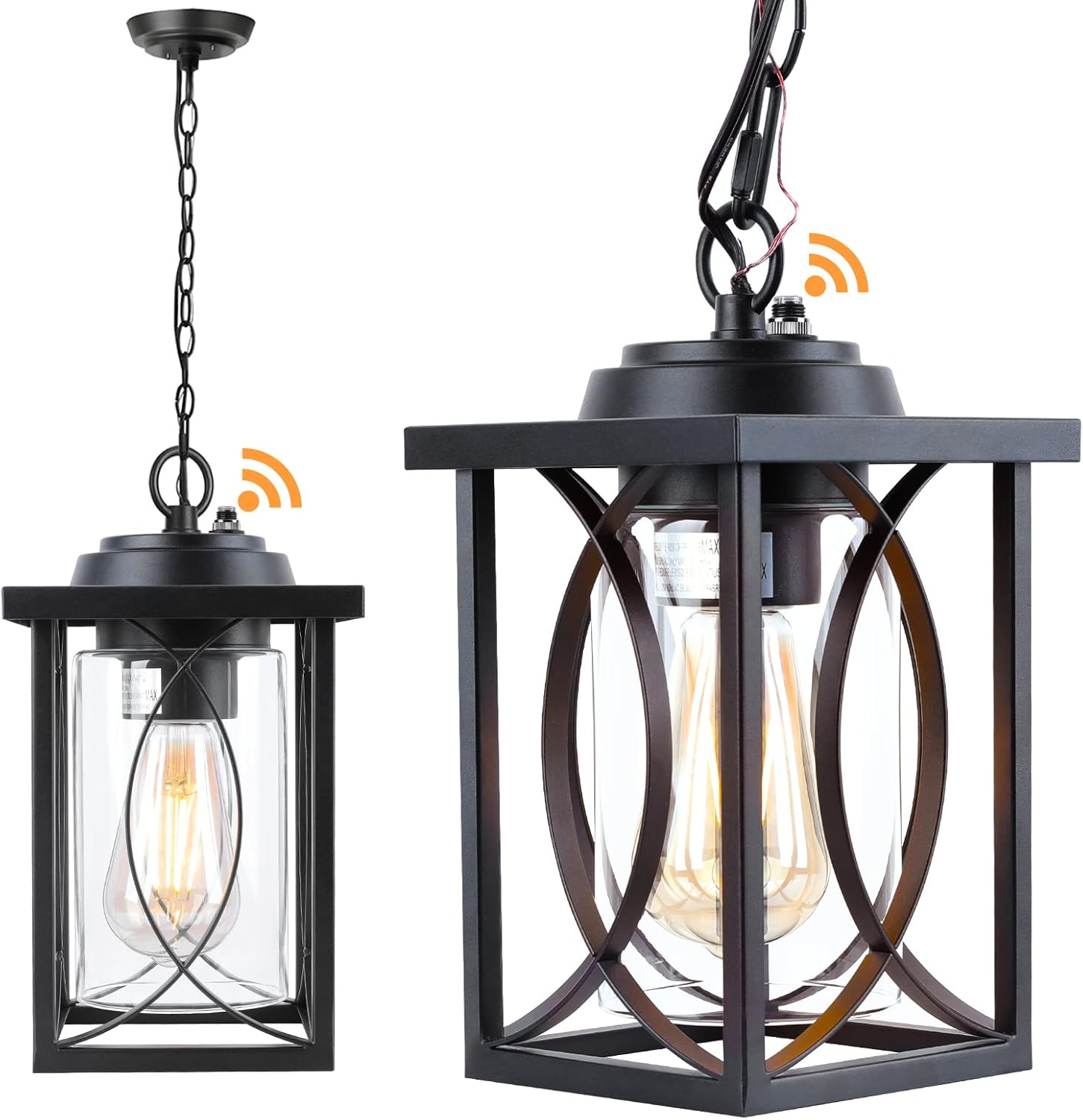 Outdoor Pendant Light for Porch with Dusk to Dawn Sensor, Outdoor Hanging Light Fixture Exterior Lantern Anti-Rust Metal with Clear Glass Shade and Adjustable Chain for Front Door Foyer Entryway