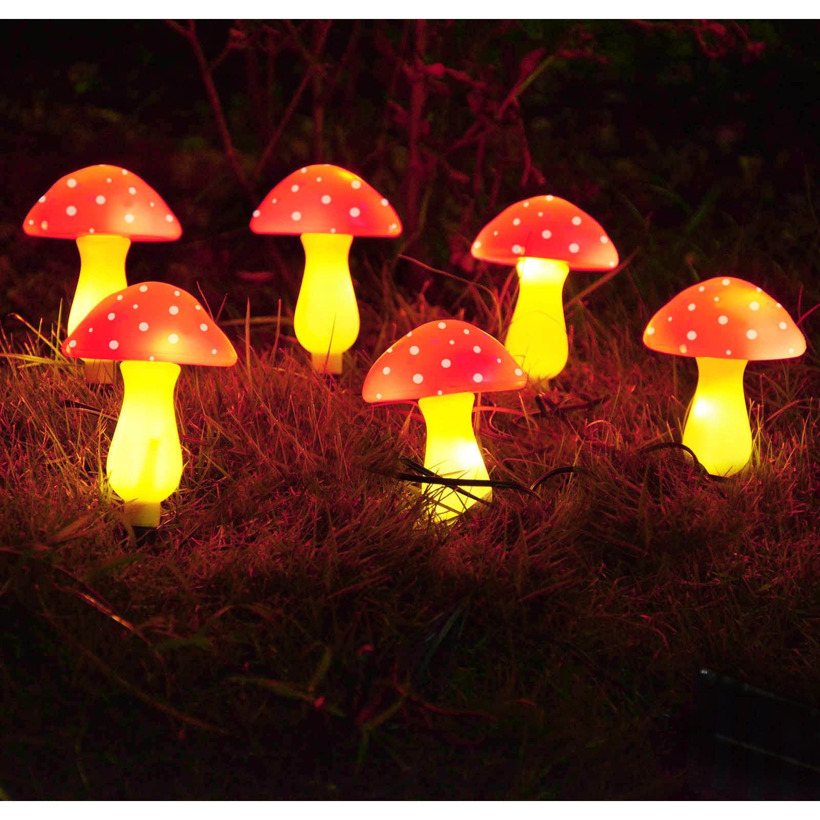 New Upgraded Waterproof Solar Mushroom Lights Outdoor Decor, 8 Modes for Garden Pathway Landscape Yard Easter Pathway Halloween Xmas Decorations, Set of 6 Red