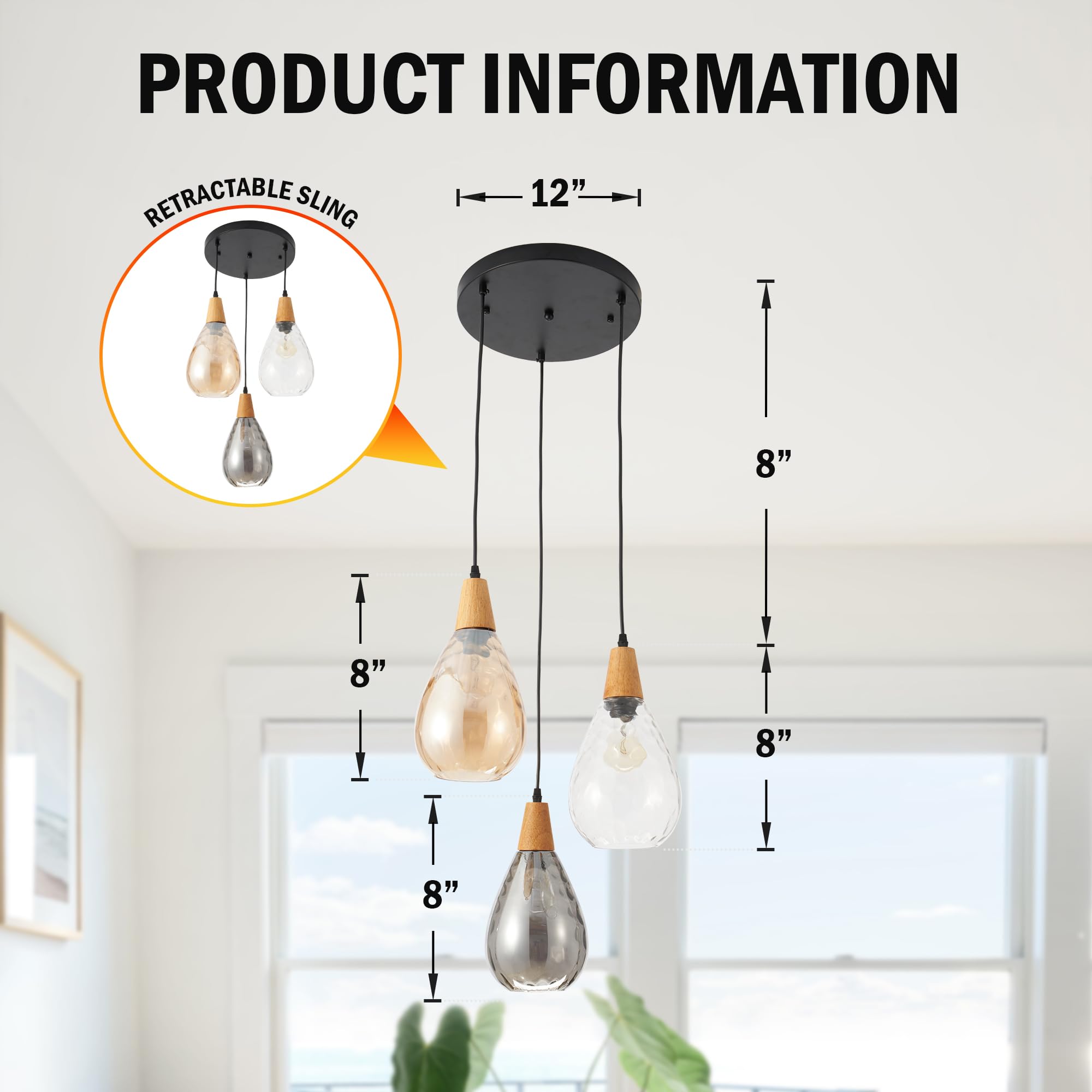 Modern 3 Lights Glass Pendant Light Smoky Gray Glass Globe Cluster Chandelier Lighting Fixtures Black Adjustable Kitchen Island Hanging Pendant Lighting Nordic Multi Lights Pendant Lamp