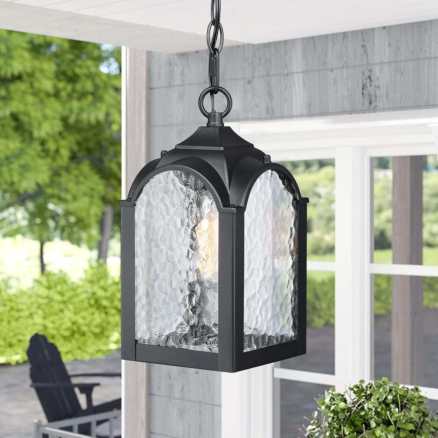 Outdoor Pendant Lights,Waterproof Modern Farmhouse Exterior Hanging Porch Light with Adjustable Chain in Black Finish for Front Door Patio Entryway Balcony