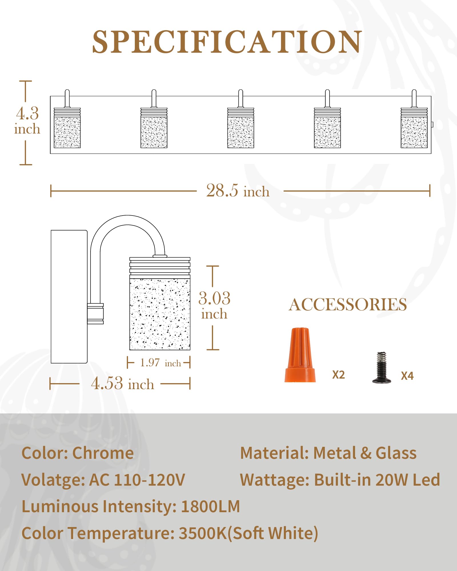 4 Lights Dimmable Crystal LED Vanity Light, Modern Matte Black Bathroom Light Fixtures 16W 3000/4000/5000K, LMS-193