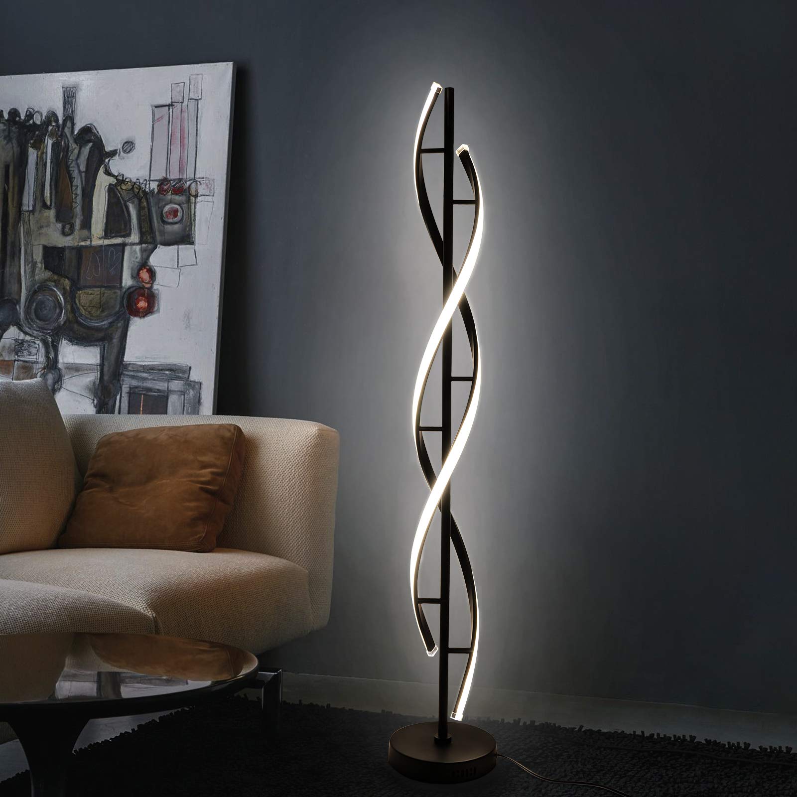 Modern Floor lamp 53 in,LCiWZ 35W Night Light Dimming Standing Lamp,Corner Spiral Floor Lamp with Remote Control,Eye-Caring Reading Light Very Suitable Black.