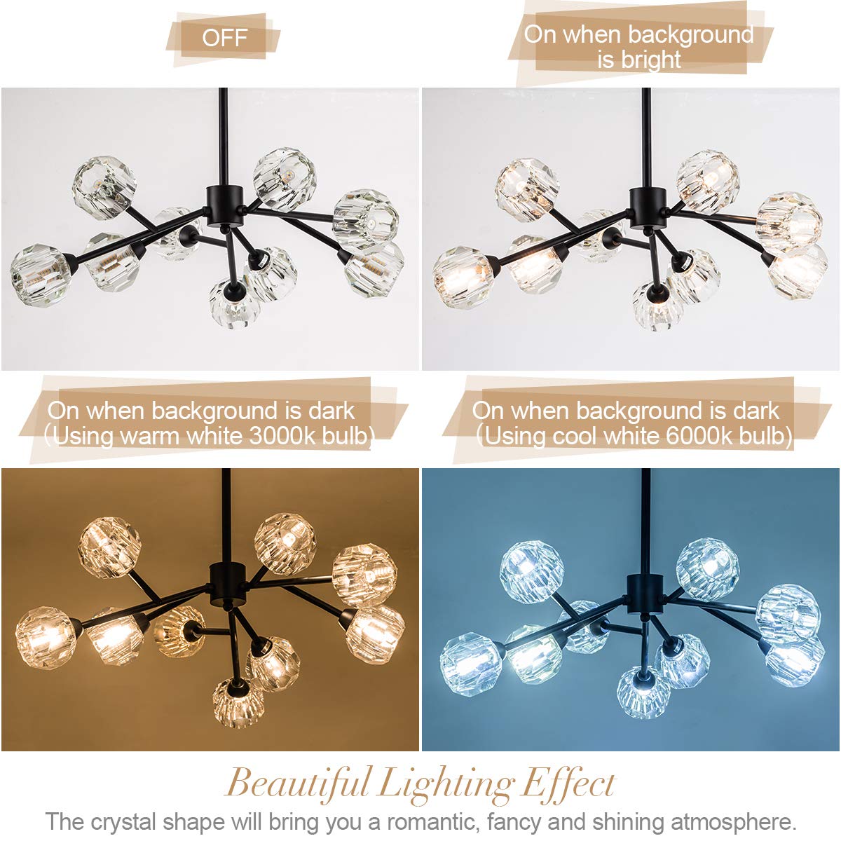 Sputnik Chandeliers for Dining Room Light Fixture, Modern Crystal Chandeliers, 9 Lights Gold Chandelier for Living Room Bedroom, Dining Room Chandelier Over Table, Kitchen Light Fixtures