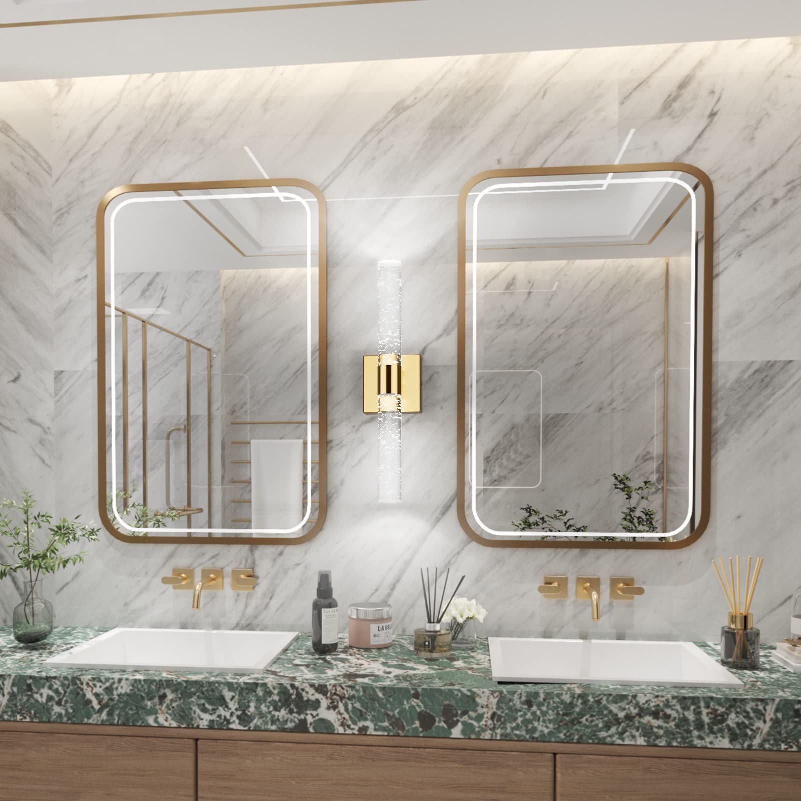 Bathroom Vanity Light Fixtures,Indoor Gold Wall Lights with Clear Glass,Modern Wall Sconces Up and Down Wall Mount Lamp for Bathroom,Bedroom,Hallway,Kitchen(Bulb not Include)