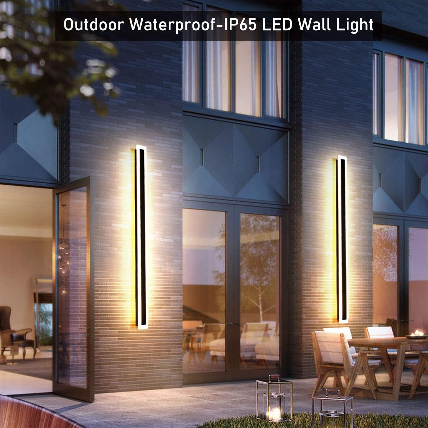 2Pack-47.2inch Long Outdoor Modern LED Wall Light,38W Waterproof IP65 Warm White 110V led Wall Mount Lighting Fixture Rectangular Black Wall Lights Elegant Frosted White Acrylic Anti Rust