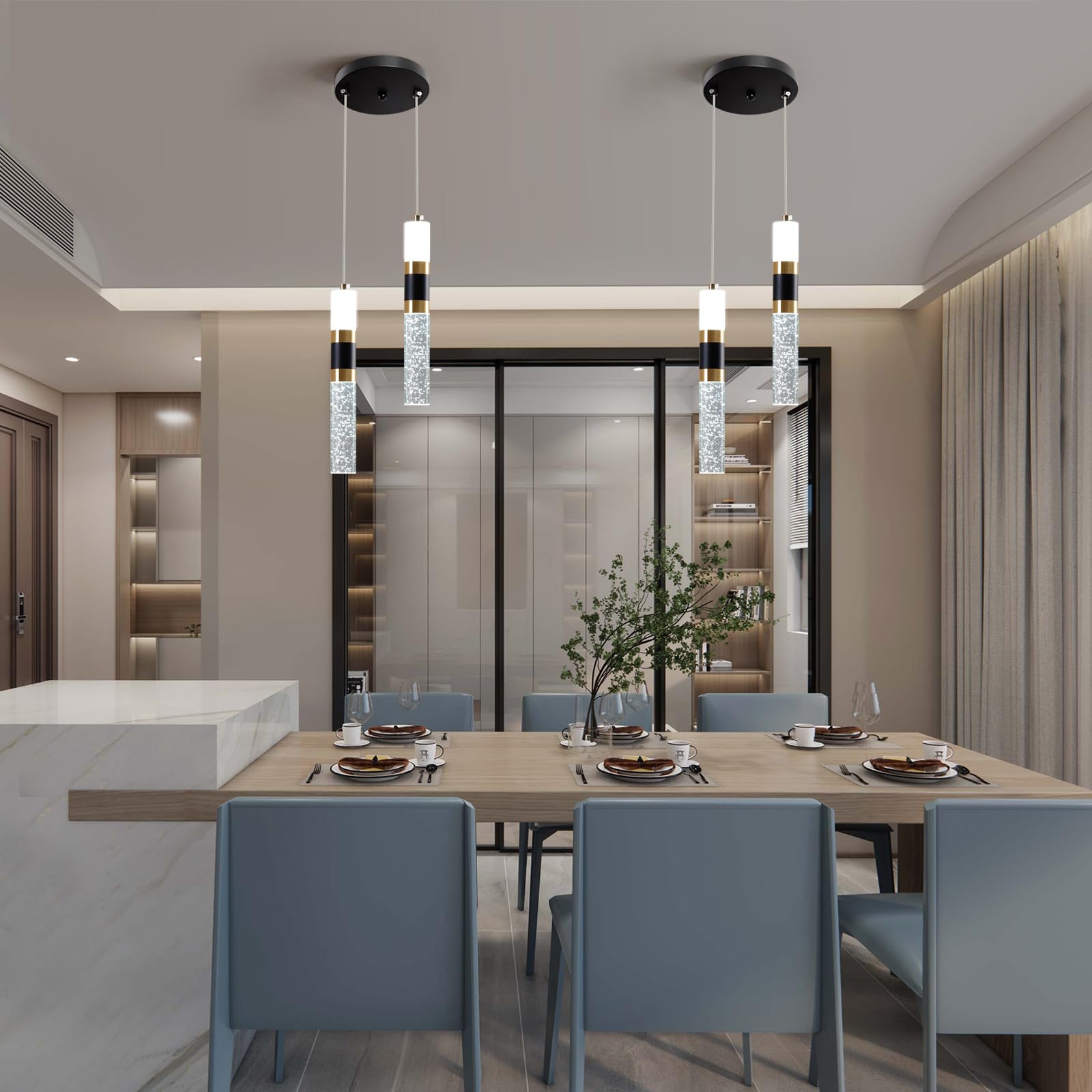 3-Light LED Pendant Lights Kitchen Island, 3-Light Cluster Pendant Lighting, Dimmable LED Modern Pendant Lights Kitchen Island, Pendant Lighting for Dining Room Table