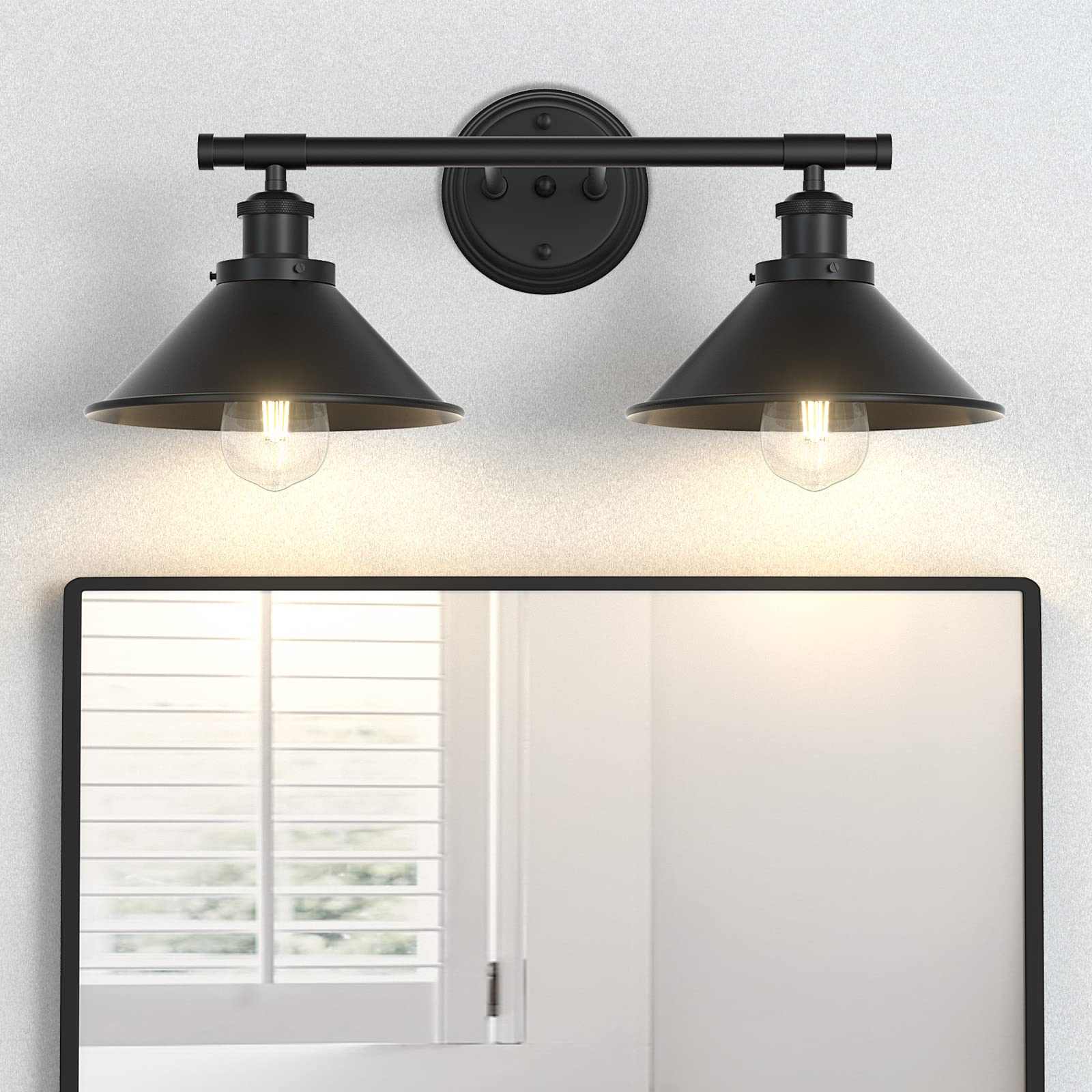 Black 2-Light Vanity Wall Sconce Lighting, Farmhouse Bathroom Wall Light Fixtures Over Mirror, Industrial Rustic Indoor Bathroom Vanity Lights for Cabinet Dressing Table Living Room