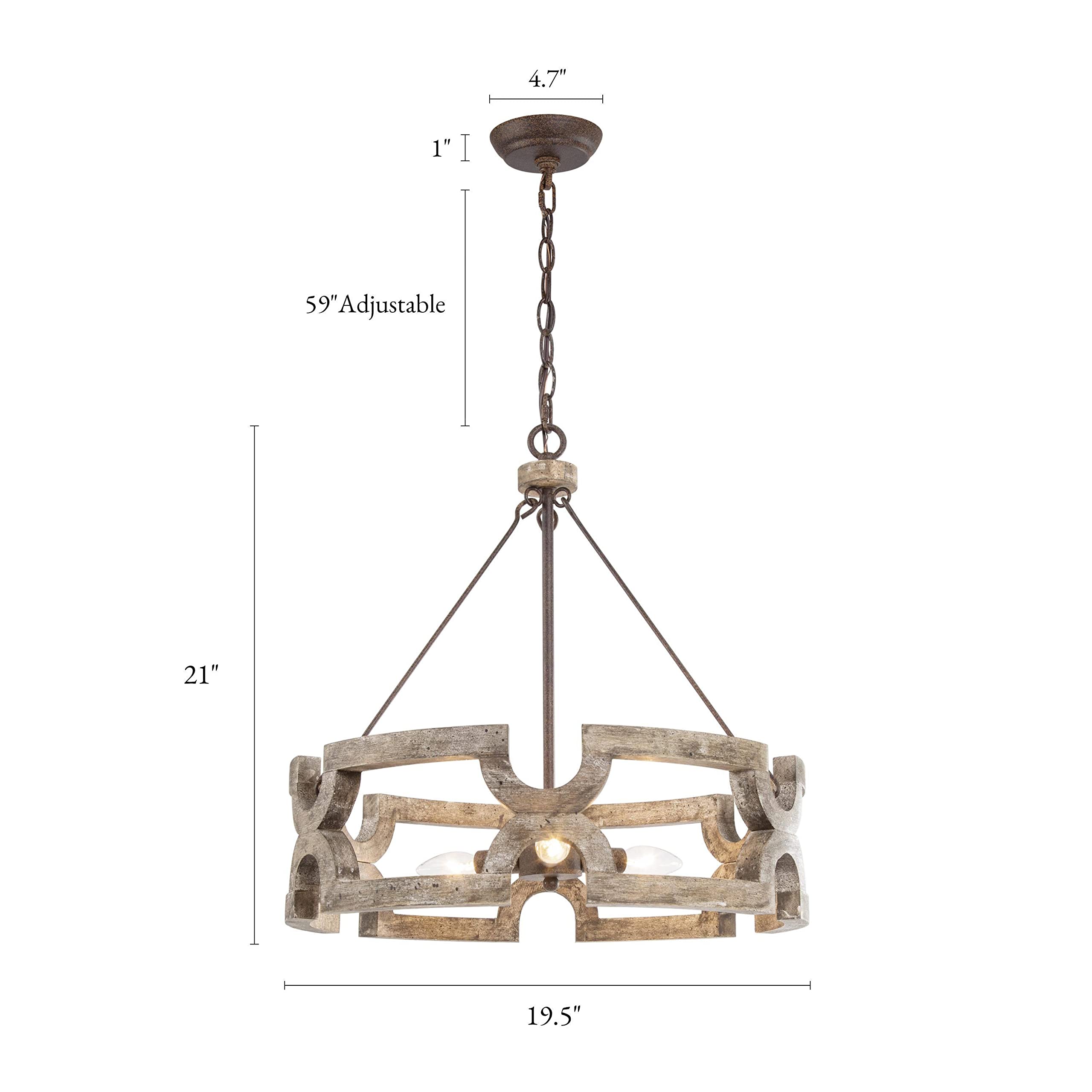 Farmhouse Wood Chandelier, Round Drum Light Fixture for Dining Room, Living Room, Bedroom, Kitchen Island and Foyer