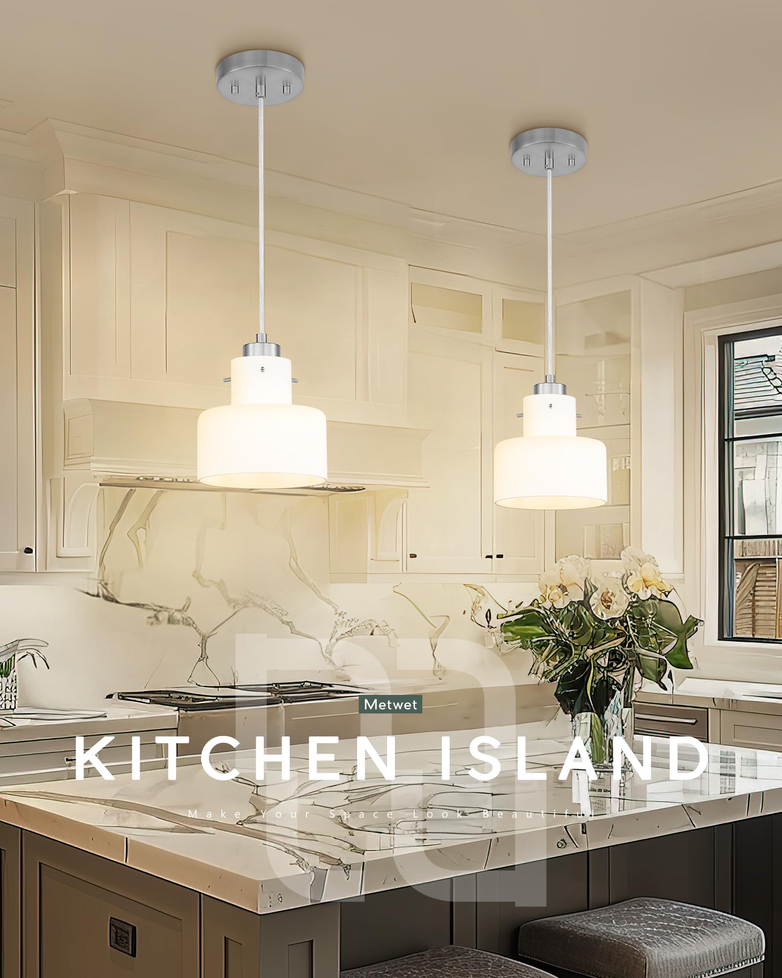 2 Pack Pendant Lights Kitchen Island, 6" Brushed Gold Pendant Light Fixtures Over Island with Clear Glass Shade, Modern Brass Kitchen Island Lighting for Dining Room Entryway, PL124-BG-2PK