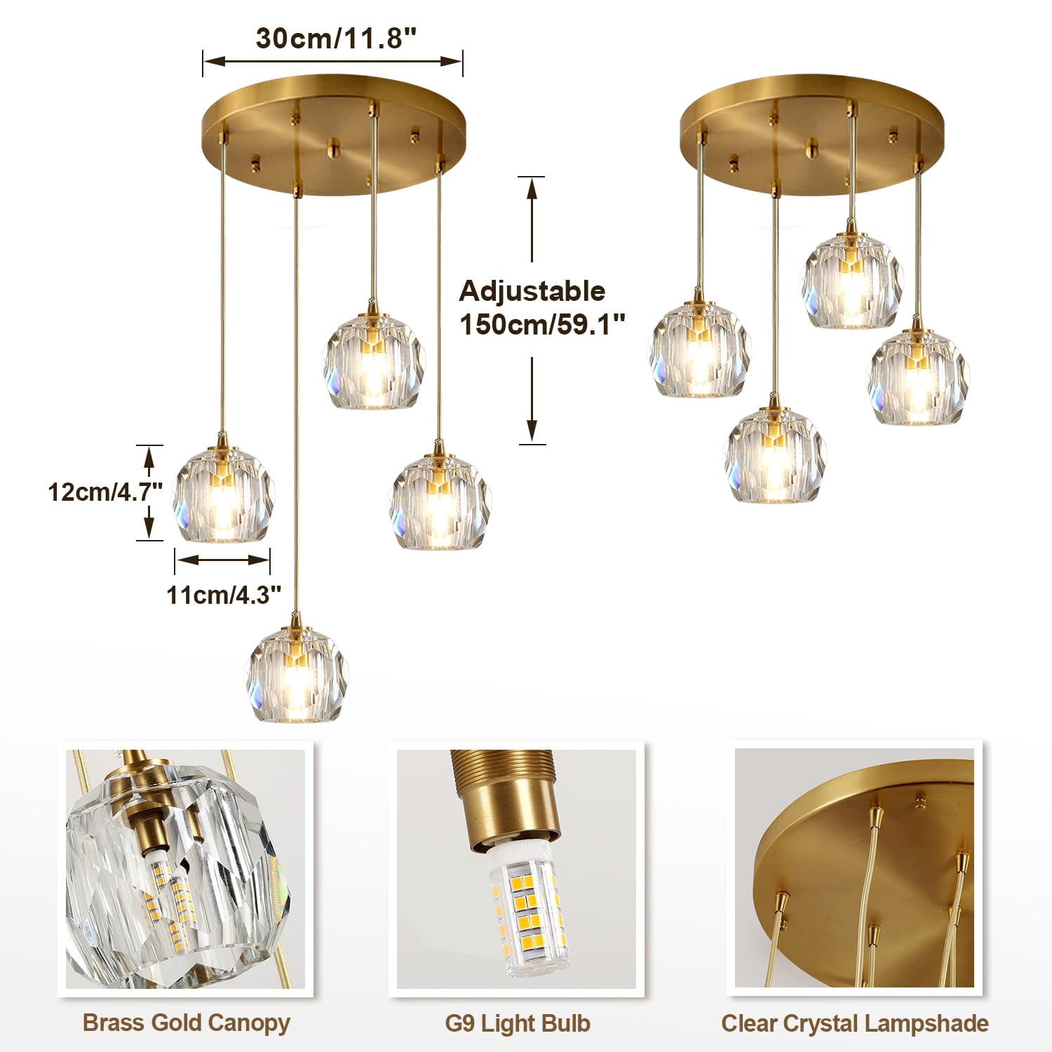 3-Light Cluster Pendant Lighting Crystal Chandelier Gold Hanging Pendant Light Fixture Mid Century Modern Multi Light Pendant Lighting for Dining Room Kitchen Island Bedroom