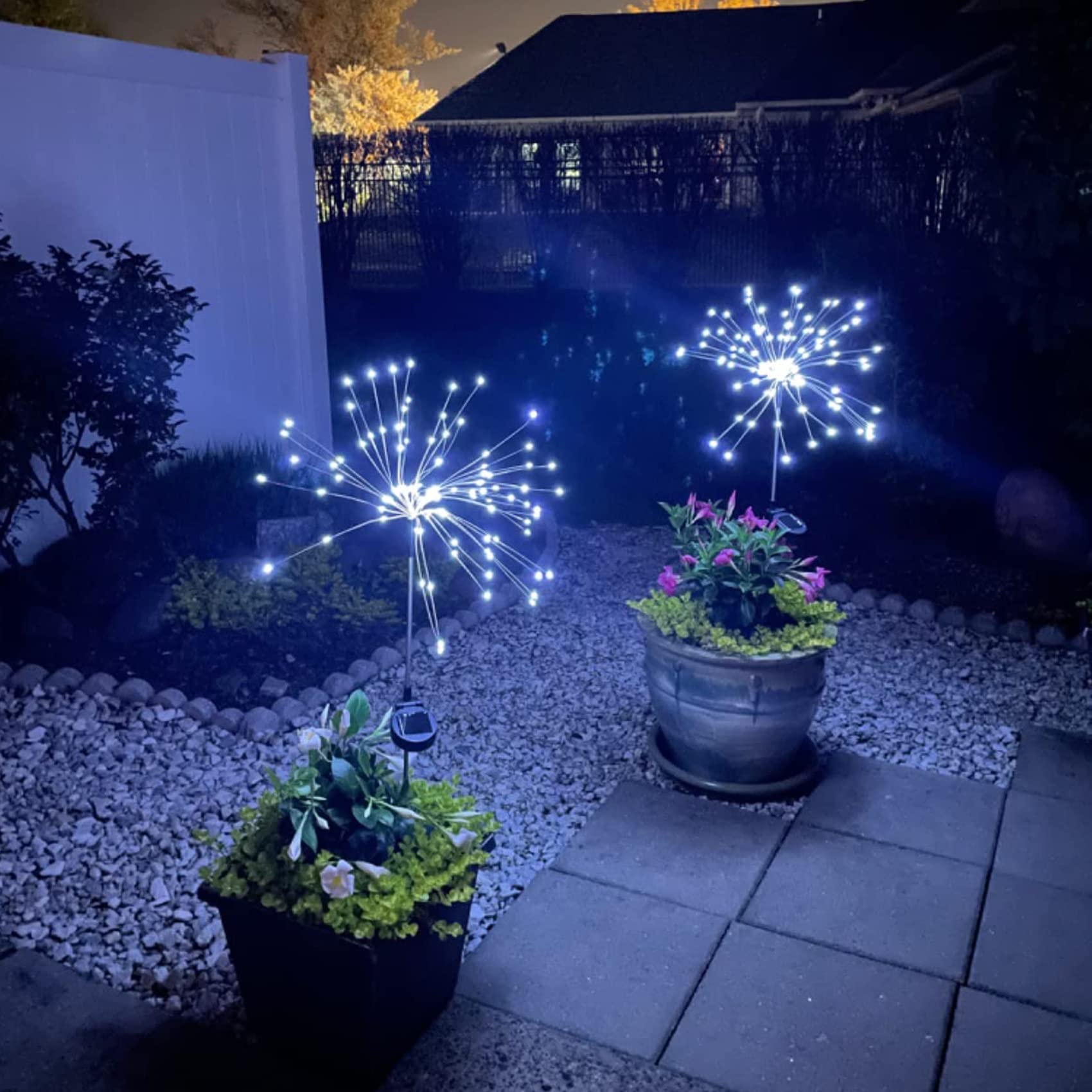 Solar Firework Lights, 2 Pack 120 LEDs 2 Lighting Modes Outdoor Waterproof for Garden Patio Walkway Pathway Party Wedding Christmas Decorative - Cool White