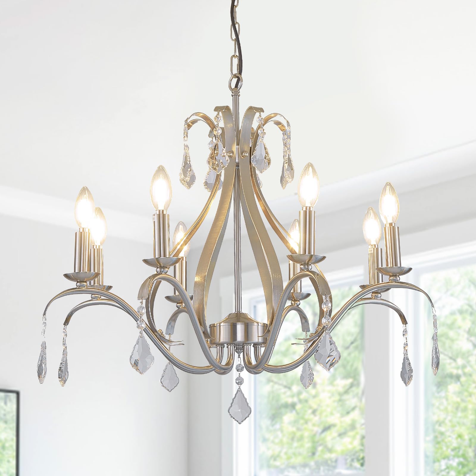 Gold Chandelier Light Fixtures Farmhouse: Modern Chandeliers for Dining Room, 8-Light Gold Crystal Chandelier, Foyer Chandeliers for High Ceilings, for Entryway,kitchen,Bedroom,Living Room,Staircase