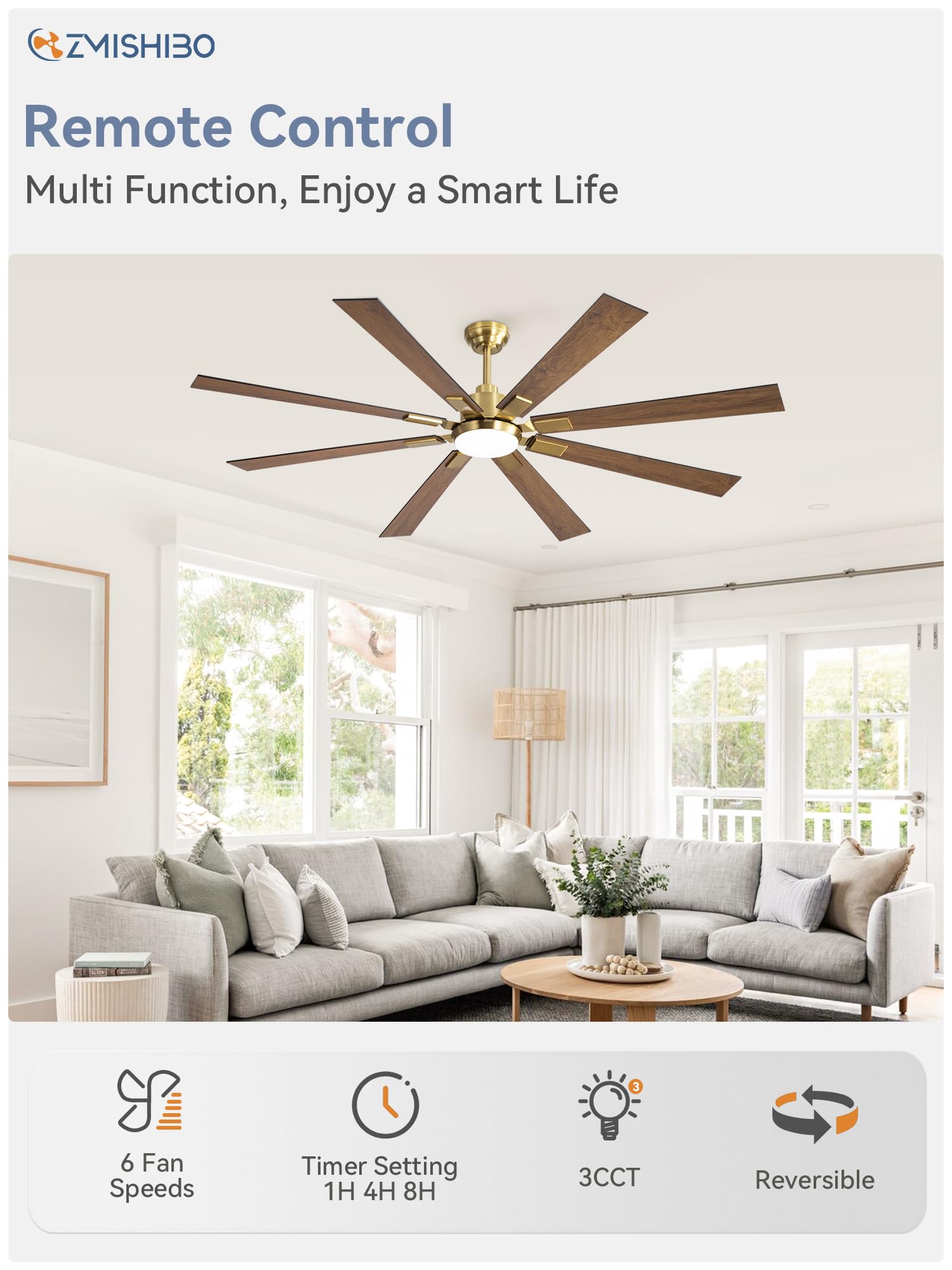 72 inch Oil Rubbed Bronze Ceiling Fans with Lights and Remote, Indoor/Outdoor Farmhouse Ceiling Fan for Living Room Patio, 6 Speed Reversible Quiet DC Motor, 3CCT, Dual Finish Blades