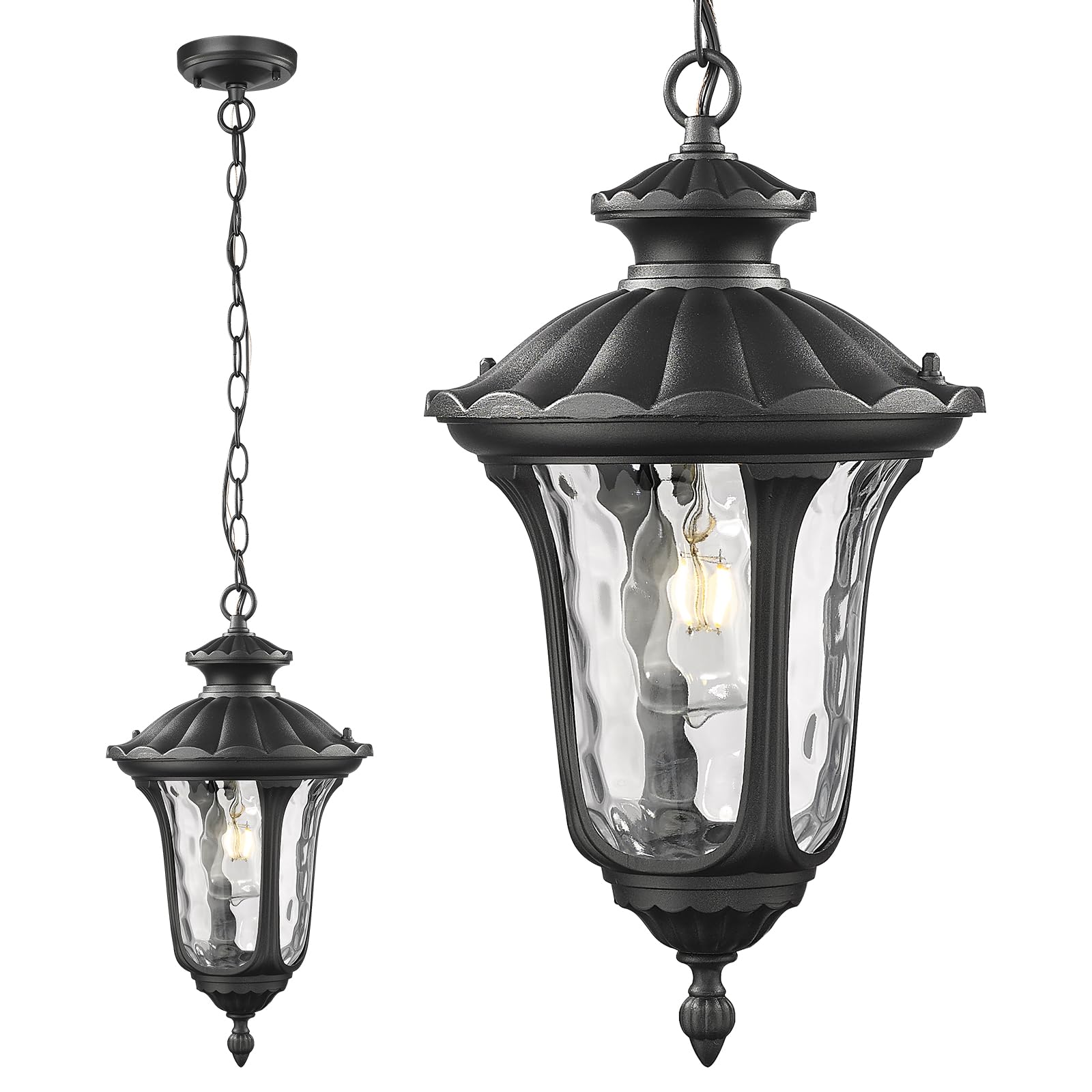 Outdoor Pendant Light for Porch, Exterior Hanging Lantern Outdoor Chandelier in Black Finish for Entryway, Doorway, Farmhouse, Foyer