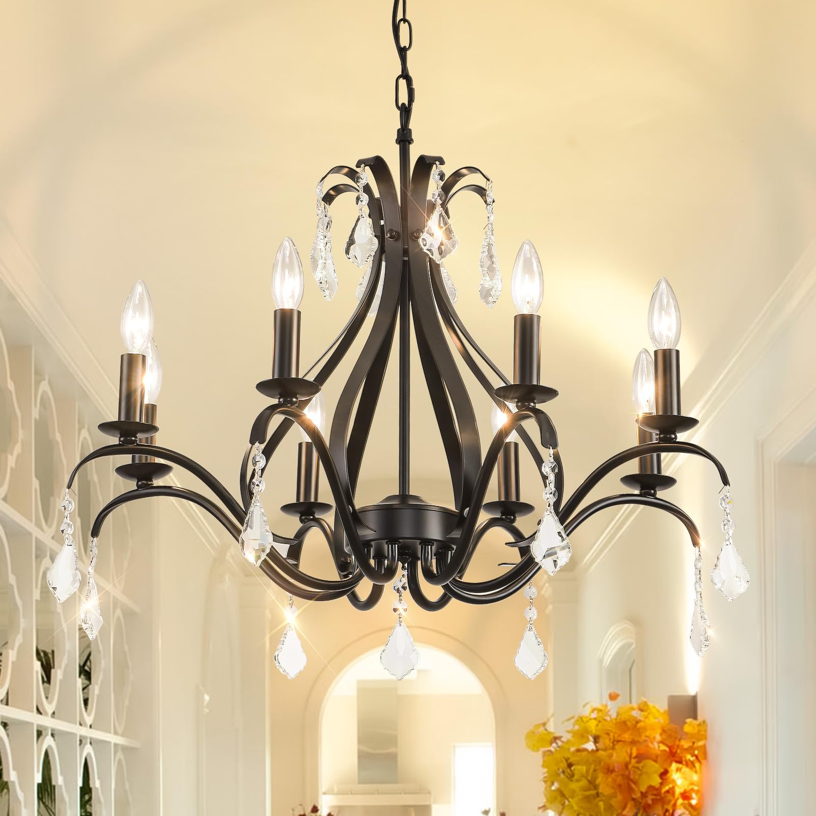 Gold Chandelier Light Fixtures Farmhouse: Modern Chandeliers for Dining Room, 8-Light Gold Crystal Chandelier, Foyer Chandeliers for High Ceilings, for Entryway,kitchen,Bedroom,Living Room,Staircase