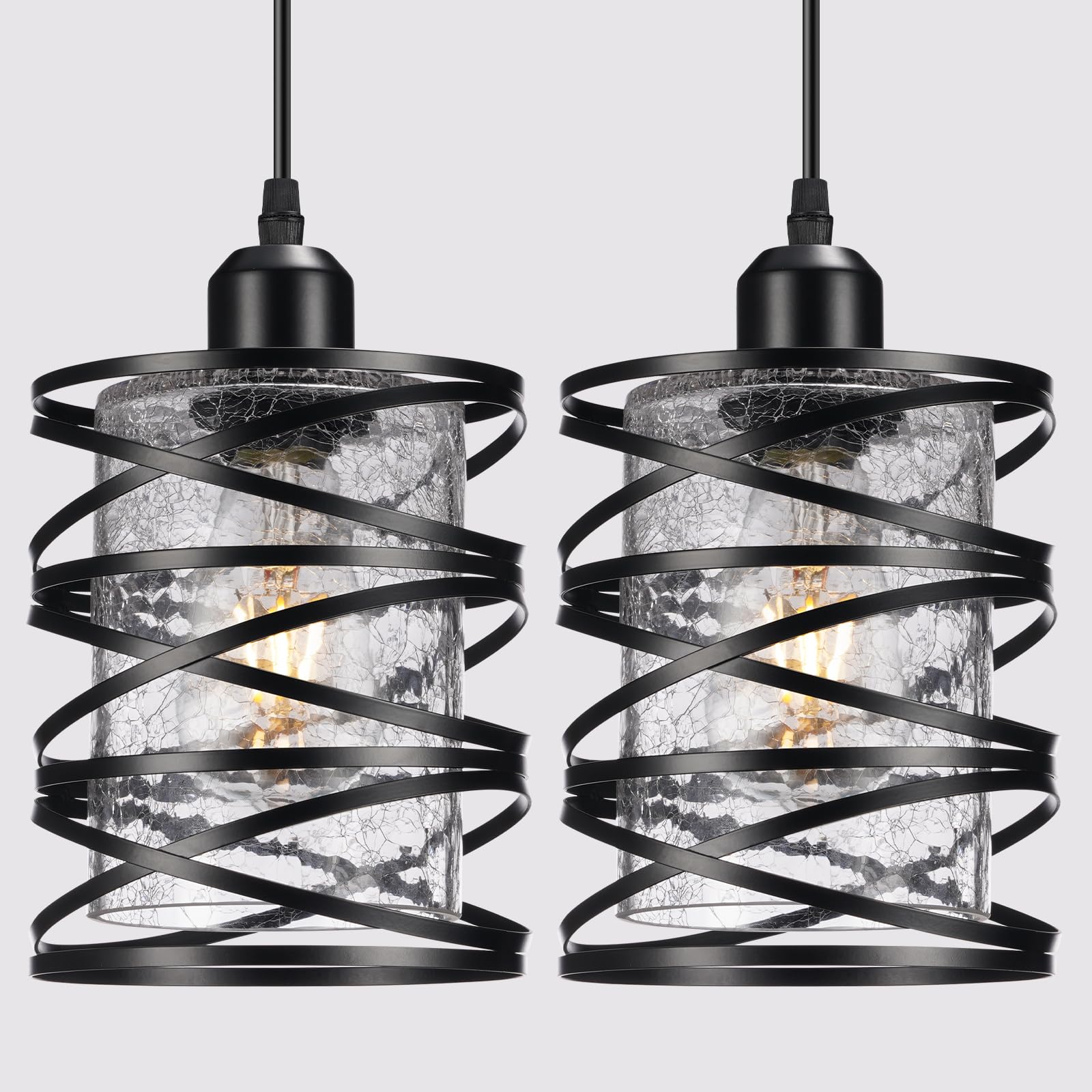 3 PACK Industrial Pendant Lights Kitchen Island, Black Hanging Kitchen Lights, Adjustable Kitchen Pendant Lighting over Island, Modern Seeded Glass Shade Island Lights for Kitchen, Dining Room, Bar