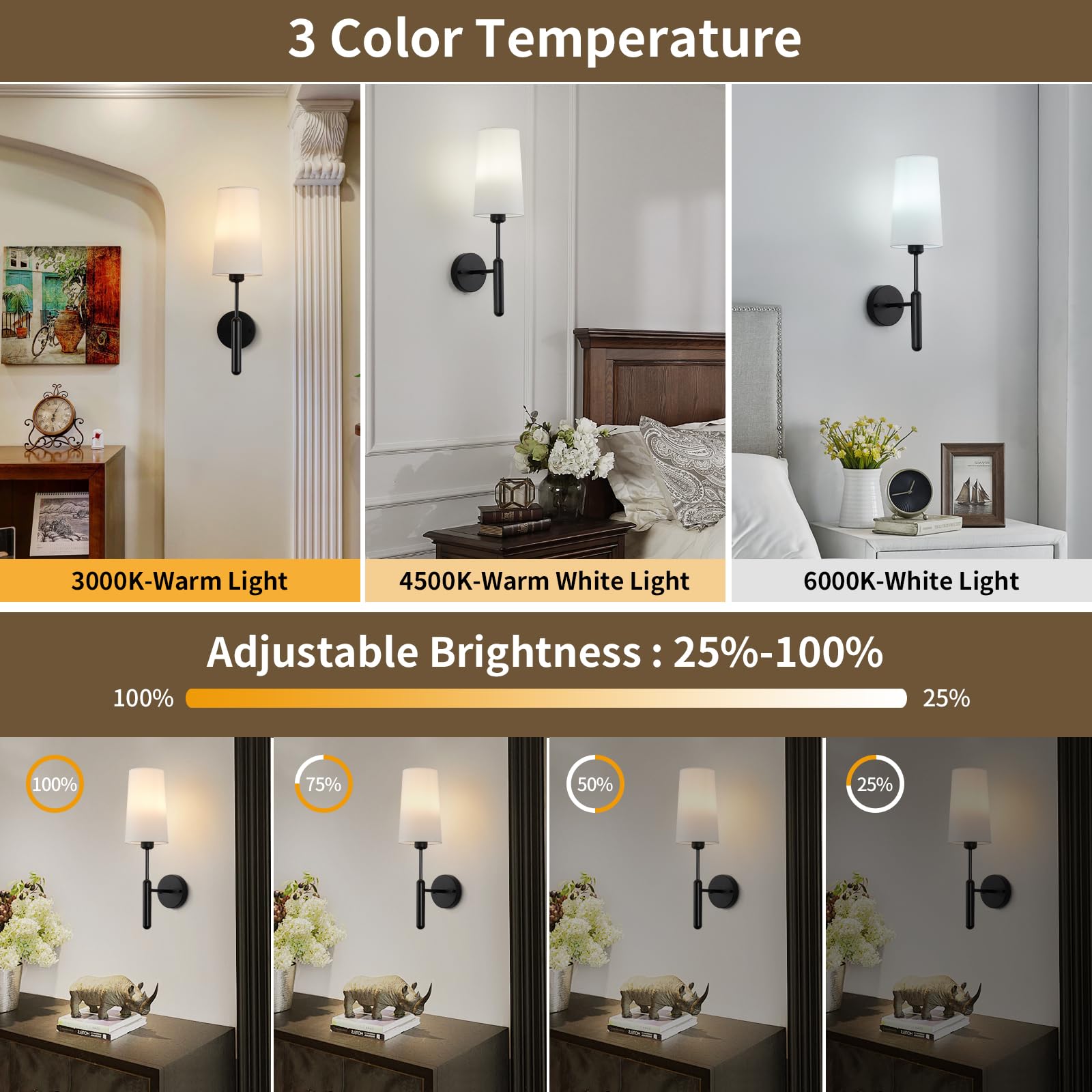 Gold Rechargeable Battery Operated Wall Sconces Set of 2 with Remote, Wireless Dimmable 5000mAh Battery Powered LED Wall Lights, Cordless Wall Lamp Lighting Fixture for Bedroom Living Room