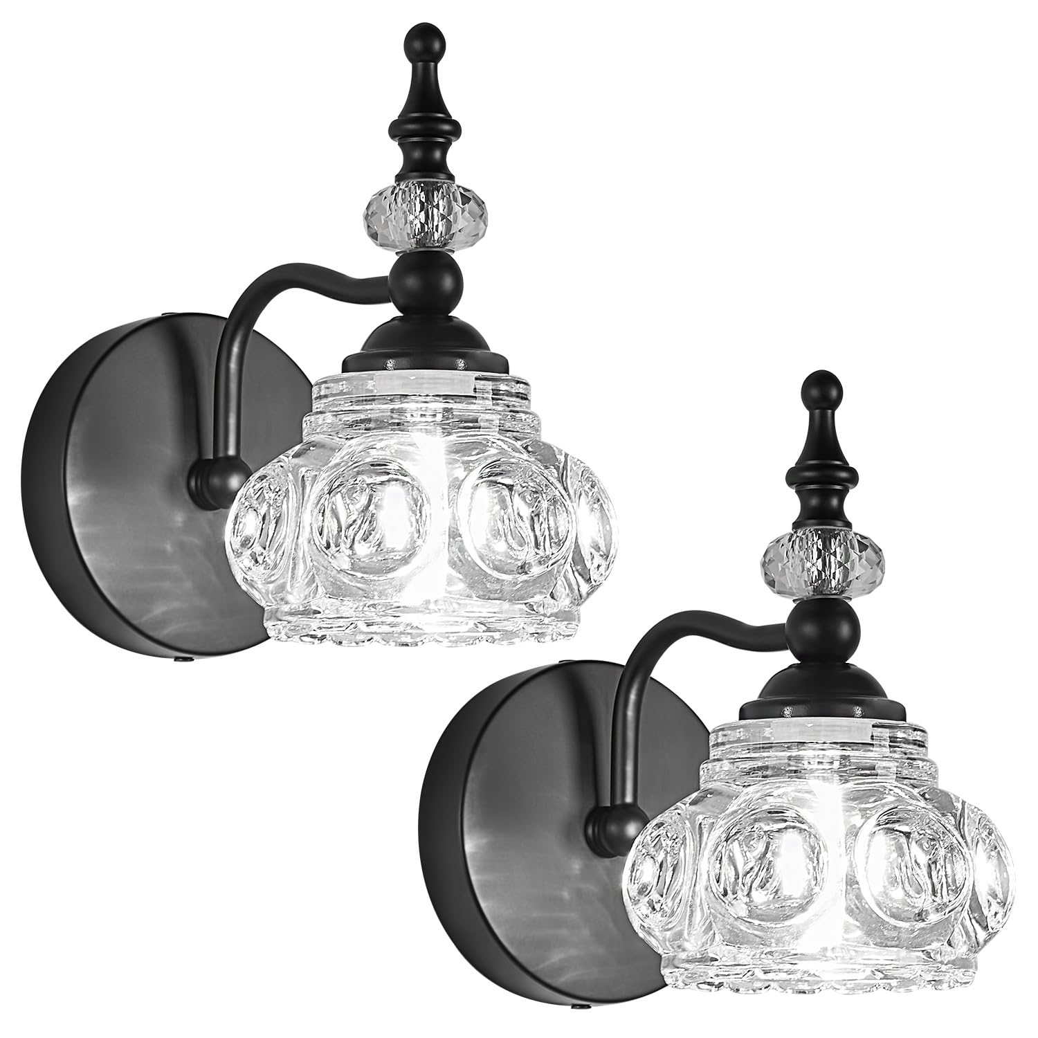 Industrial 1-Light Bathroom Vanity Light Fixture, Black Wall Source with Glass Shade, Rust-Proof and Durable, Using G9 Bulbs for Bedroom, Bathroom, Living Room