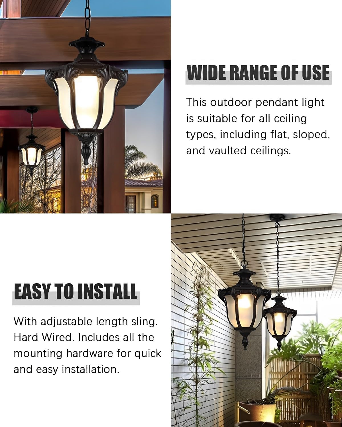 Rustic Victorian E26 Exterior Ceiling Pendant Light American Outdoor Waterproof Chandelier Garden Corridor Grape Frame Pavilion Black Hanging Light Adjustable Suspension Lighting Fixture