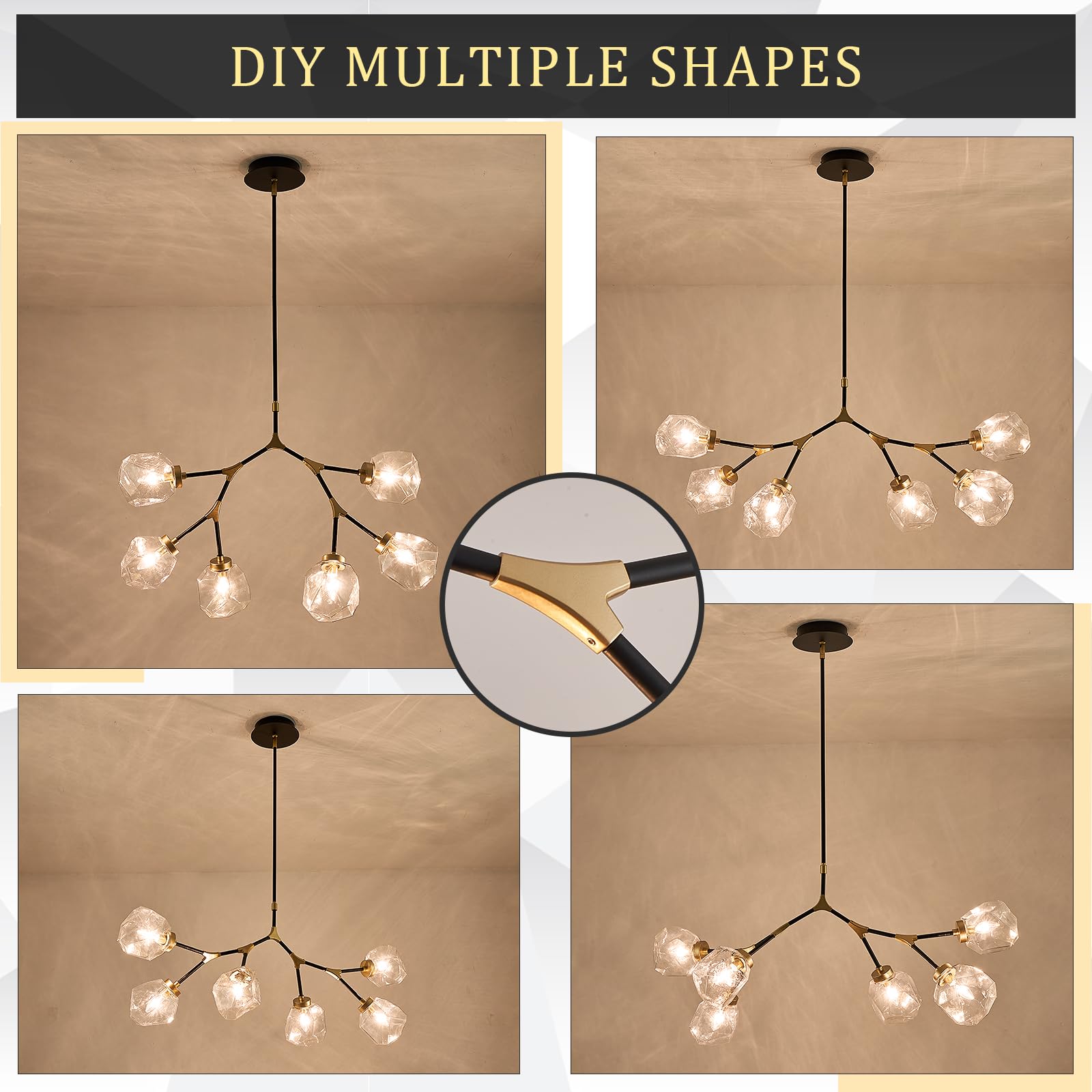 Gold Sputnik Chandeliers for Dining Room,Mid Century Crystal Glass Chandeliers 6 Lights Modern Ceiling Pendant Light Fixtures Iceberg Shape for Living Room Kitchen Island Bedroom