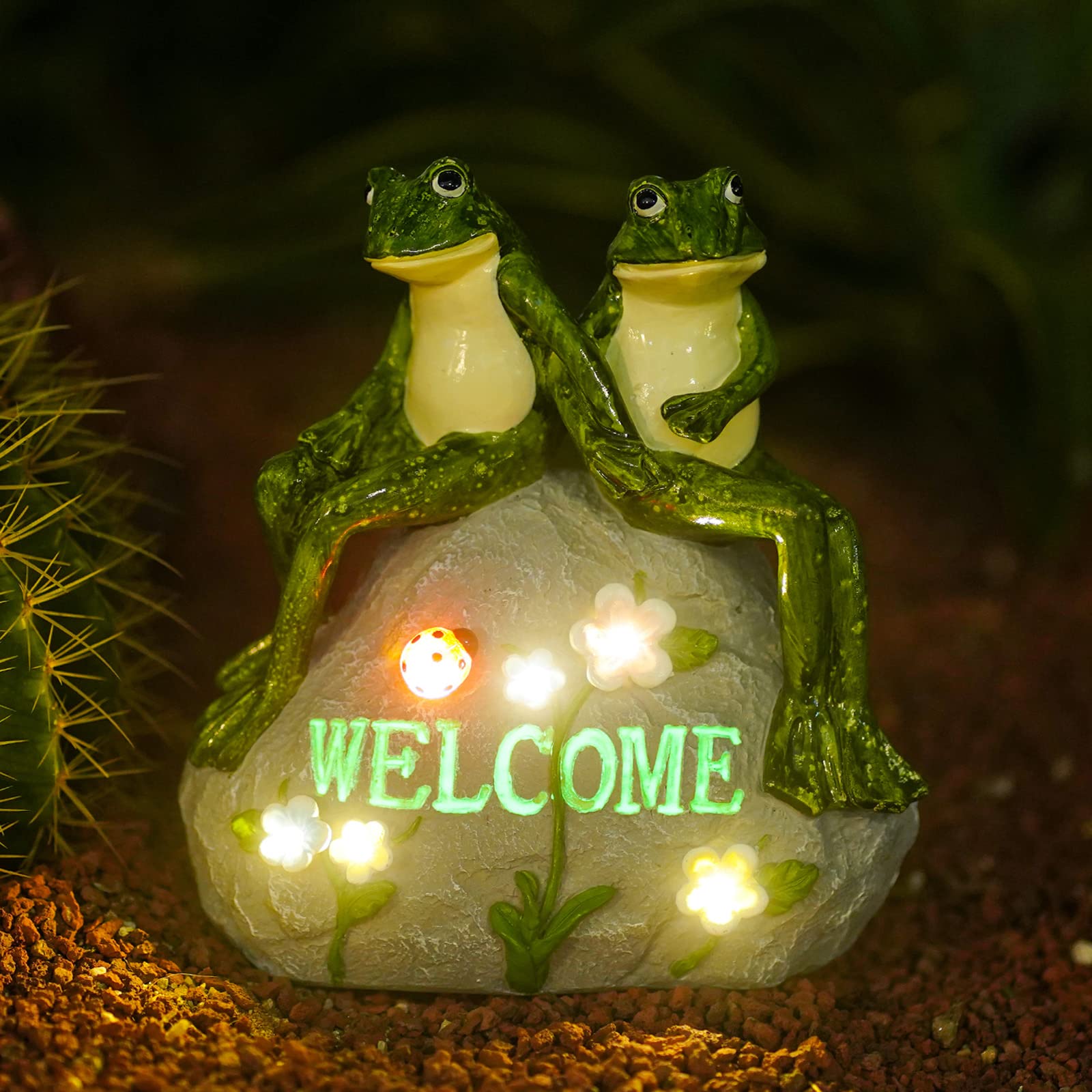 Solar Garden Outdoor Statues Turtle with Succulent and 7 LED Lights - Lawn Decor Tortoise Statue for Patio, Balcony, Yard Ornament - Unique Housewarming Gifts