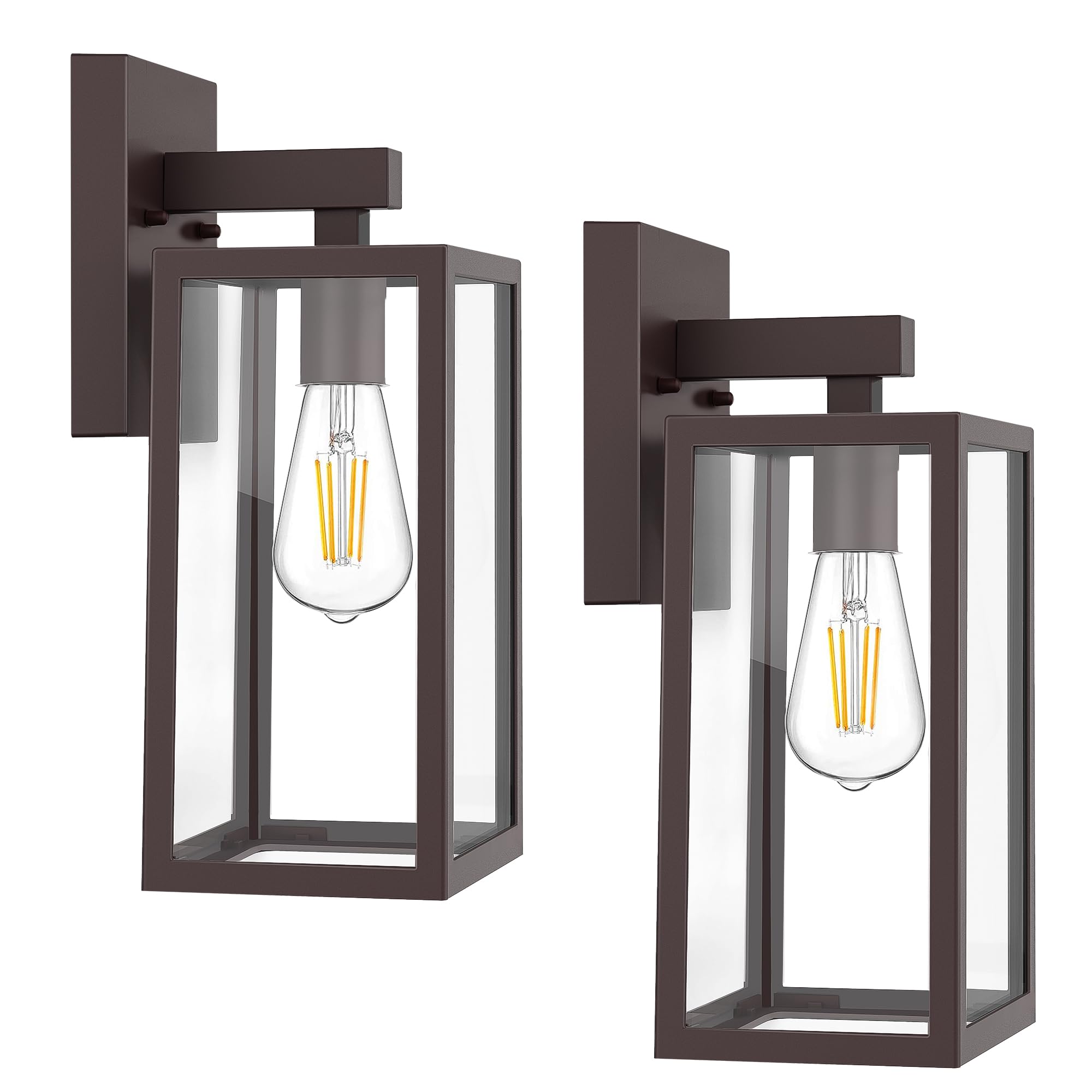 MAXvolador Outdoor Wall Sconce, Exterior Waterproof Wall Lantern Light Fixtures, Black Porch Lights with Toughened Glass Shade, Anti-Rust E26 Socket Front Door Wall Mount Lighting, 2 Pack