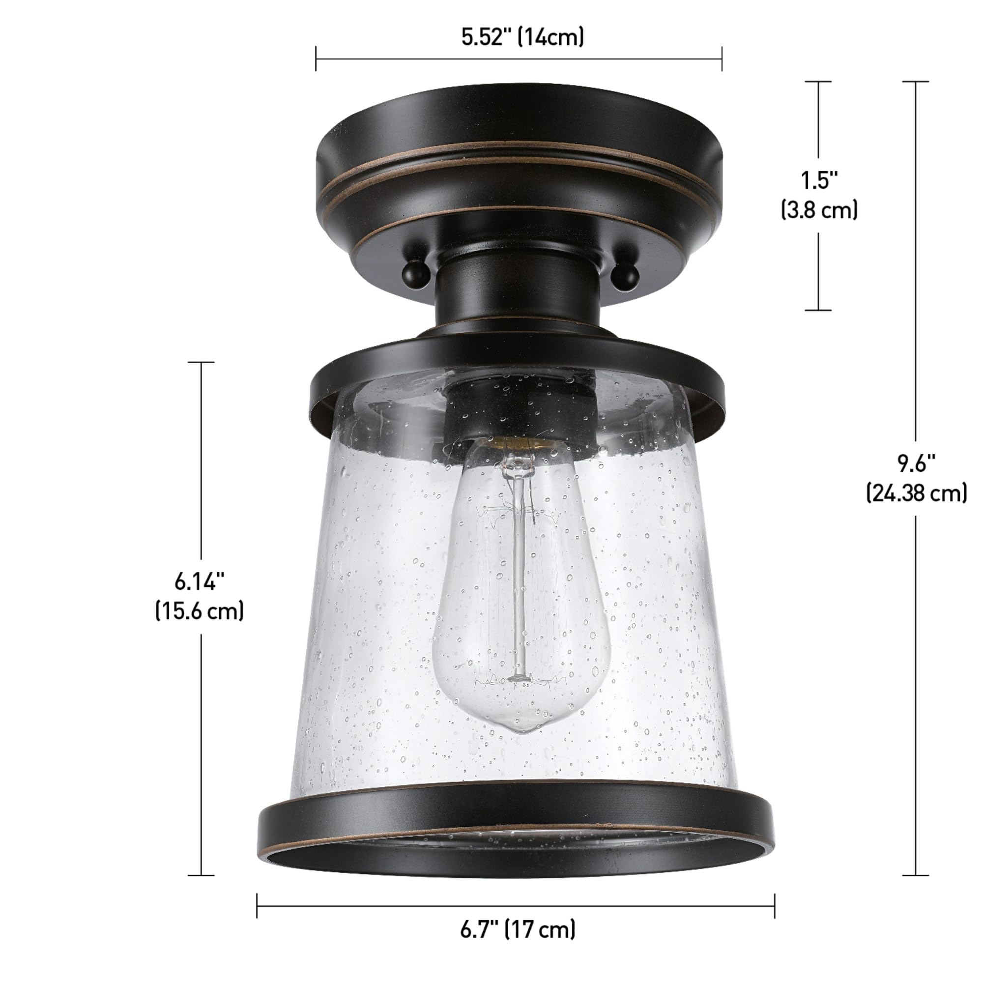 1-Light Outdoor/Indoor Semi-Flush Mount Ceiling Light, Oil Rubbed Bronze, Clear Seeded Glass Shade, Bulb Not Included