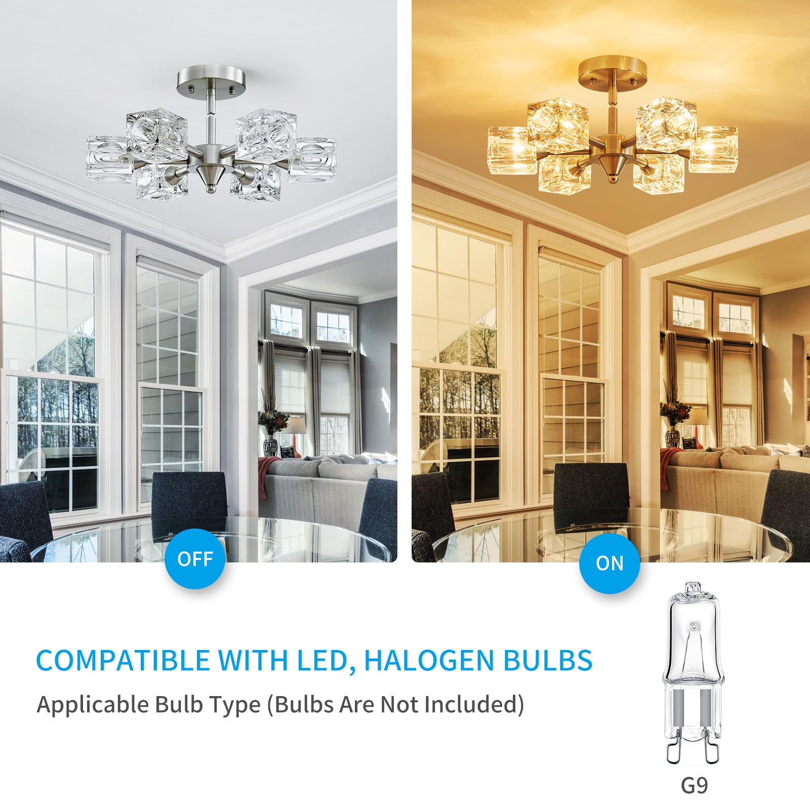 8-Light Semi Flush Mount Ceiling Light Fixture Modern Antique Gold Sputnik Chandeliers Fashion Lighting for Bedroom Dining Room Farmhouse Kitchen Office