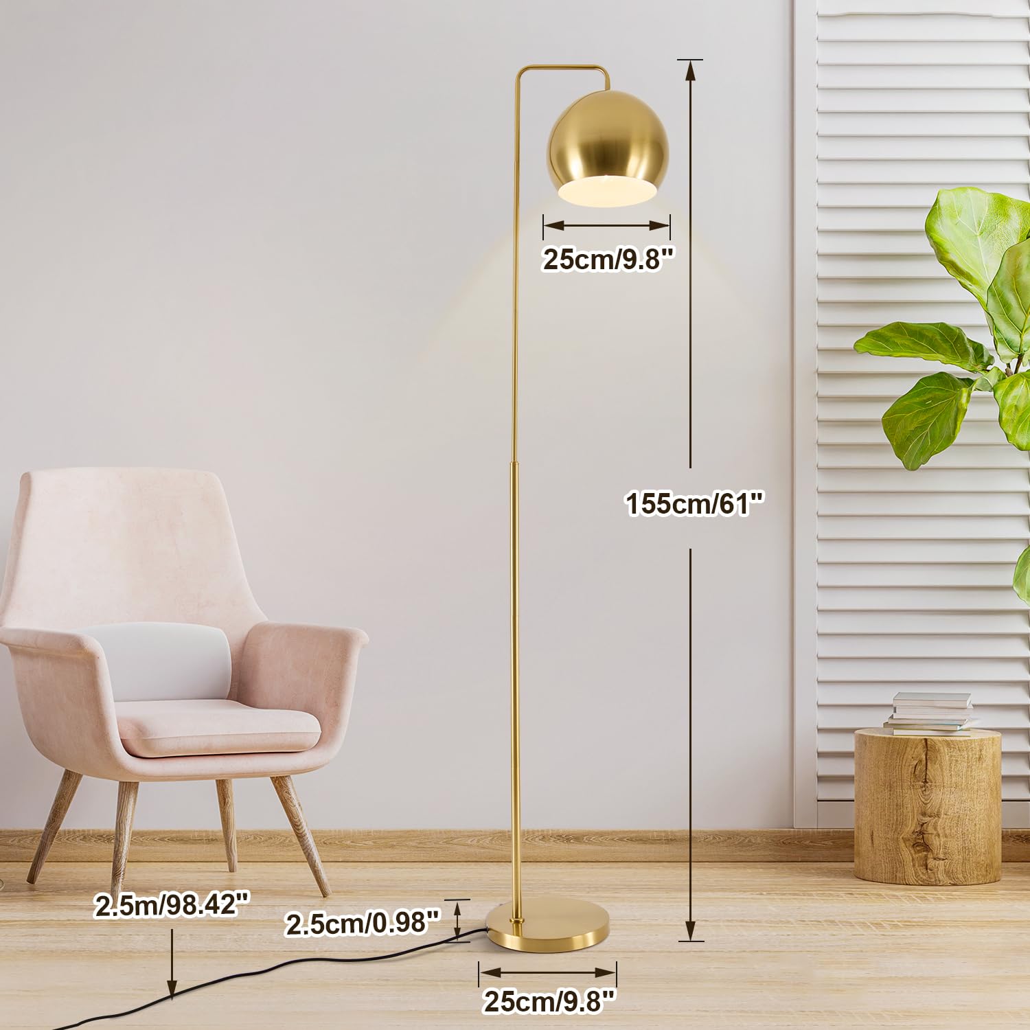 Lighting Contemporary Gradient Gold Floor Lamp Glass Globe LED Standing Light Mid Century Tall Pole Standing Accent Lighting for Office Living Room Bedroom (9.8”-Large)