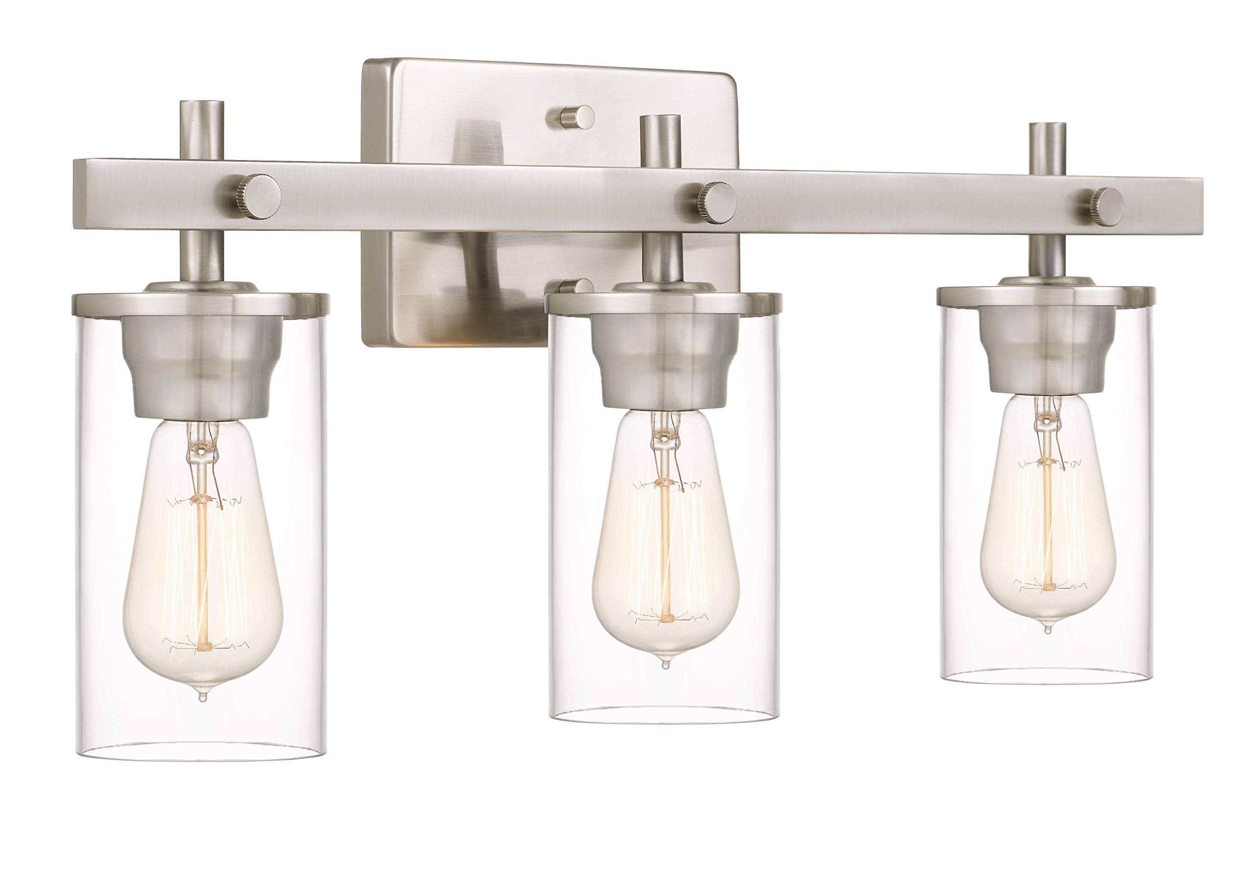 Farmhouse 3-Light Vanity Light Industrial Wall Sconce Lighting with Seeded Glass Shade in Brushed Finish for Bathroom, Hallway, Kitchen, Mirror, Laundry Room