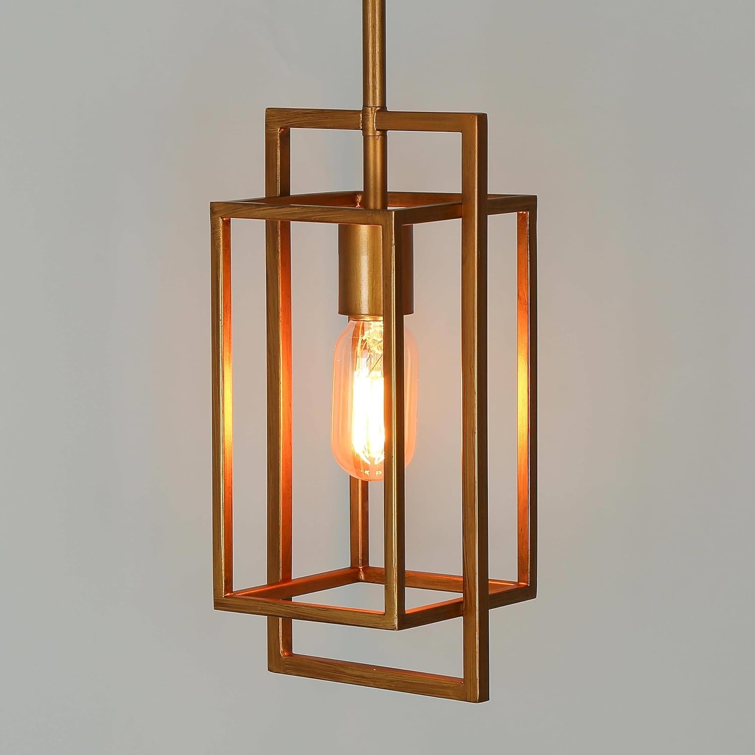 Gold Pendant Lighting, Modern Antique Golden Geometric Cage Hanging Light Fixture for Kitchen Island, Foyer, Dining Room and Hallway