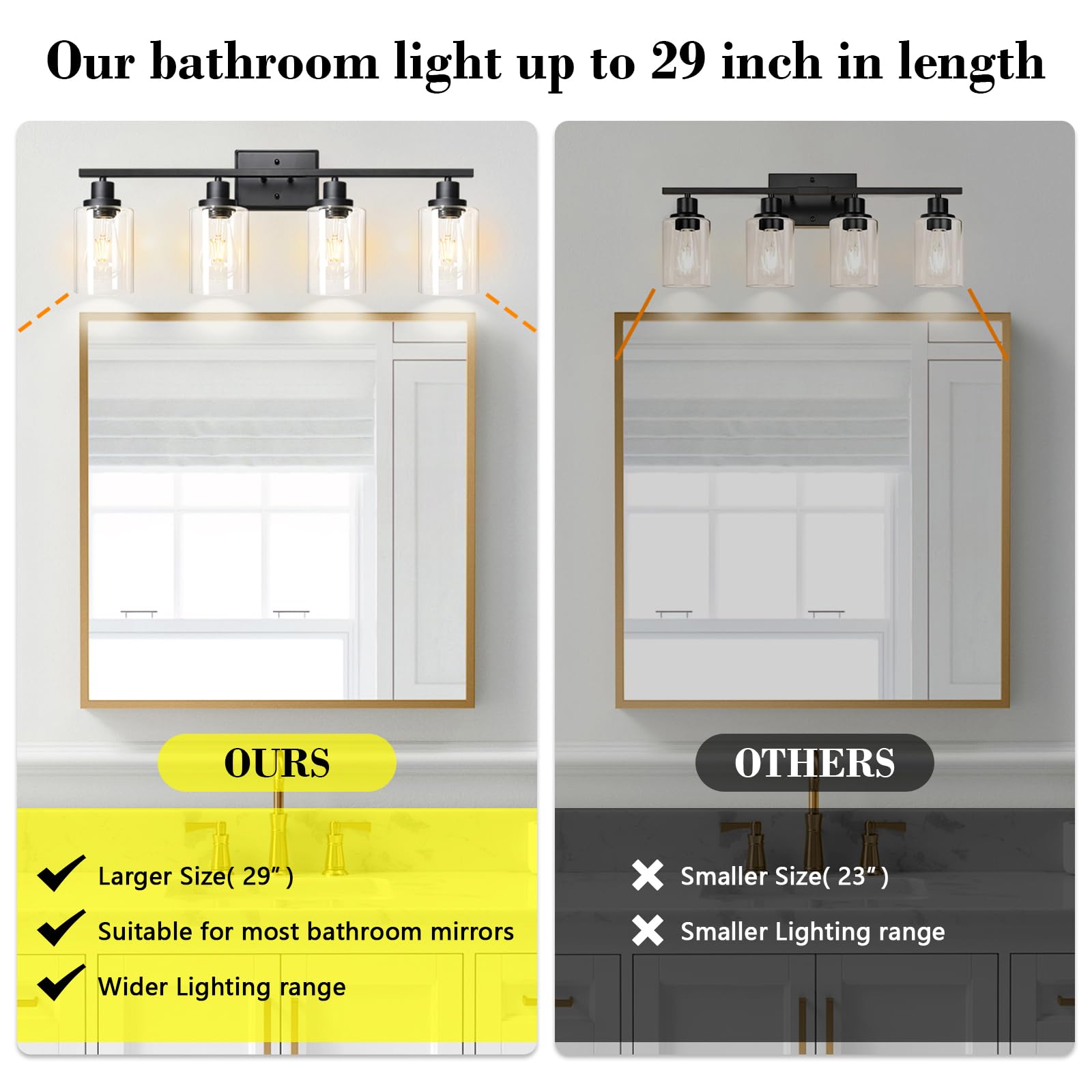 Ascher Bathroom Vanity Light Fixtures, 3 Light Wall Sconces Lighting with Clear Glass Shade, Brushed Nickel Wall Lights for Mirror, Kitchen, Living Room, Gallery, E26 Base (Bulbs Not Included)