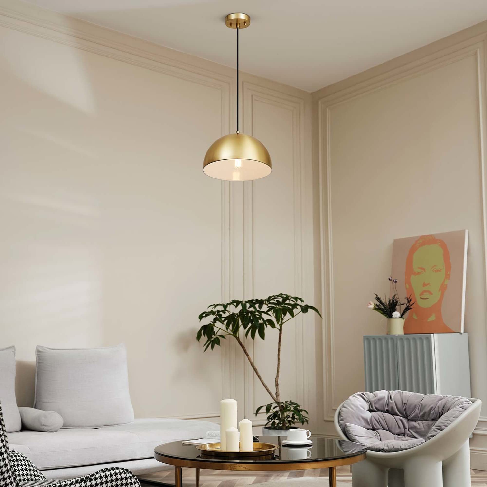 1-Light Pendant Lighting, Matte Brass, Bulb Not Included